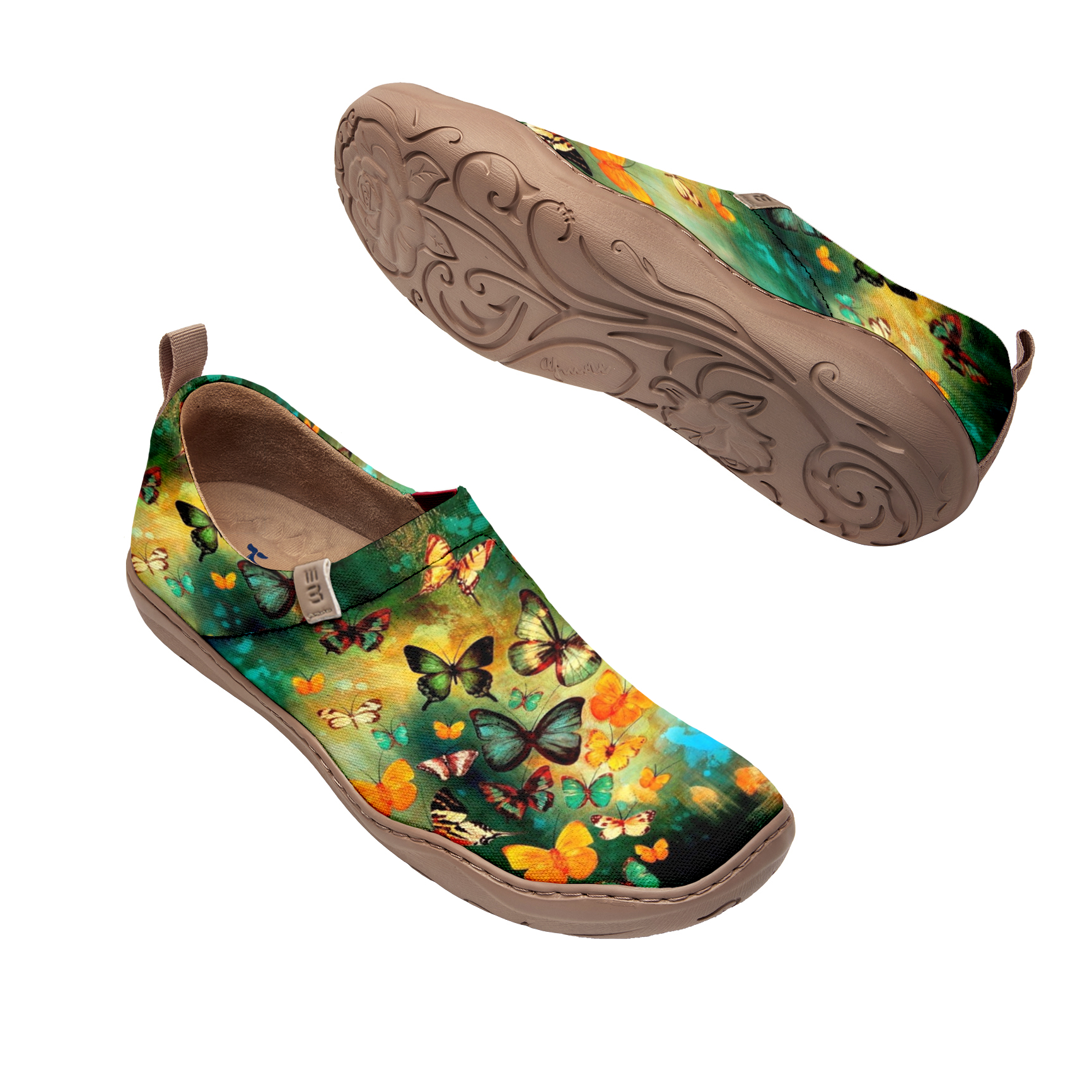 Yiume Women's Art Slip-On Casual Shoes Green Butterfly Painted,100% Cotton