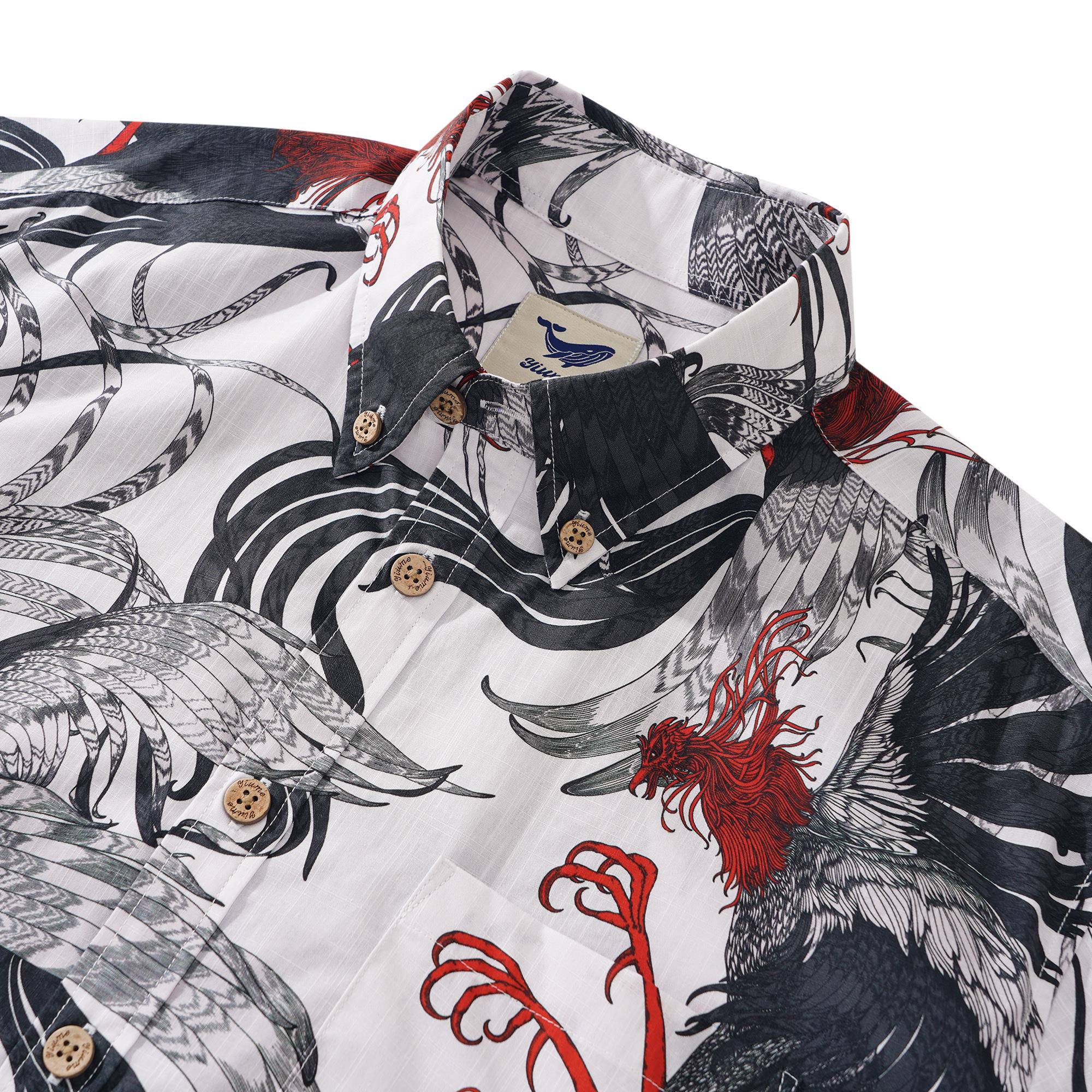 Men's Hawaiian Shirt Short Sleeve Button-down 100% Cotton Aloha Red - Crested Phantom By Feanne