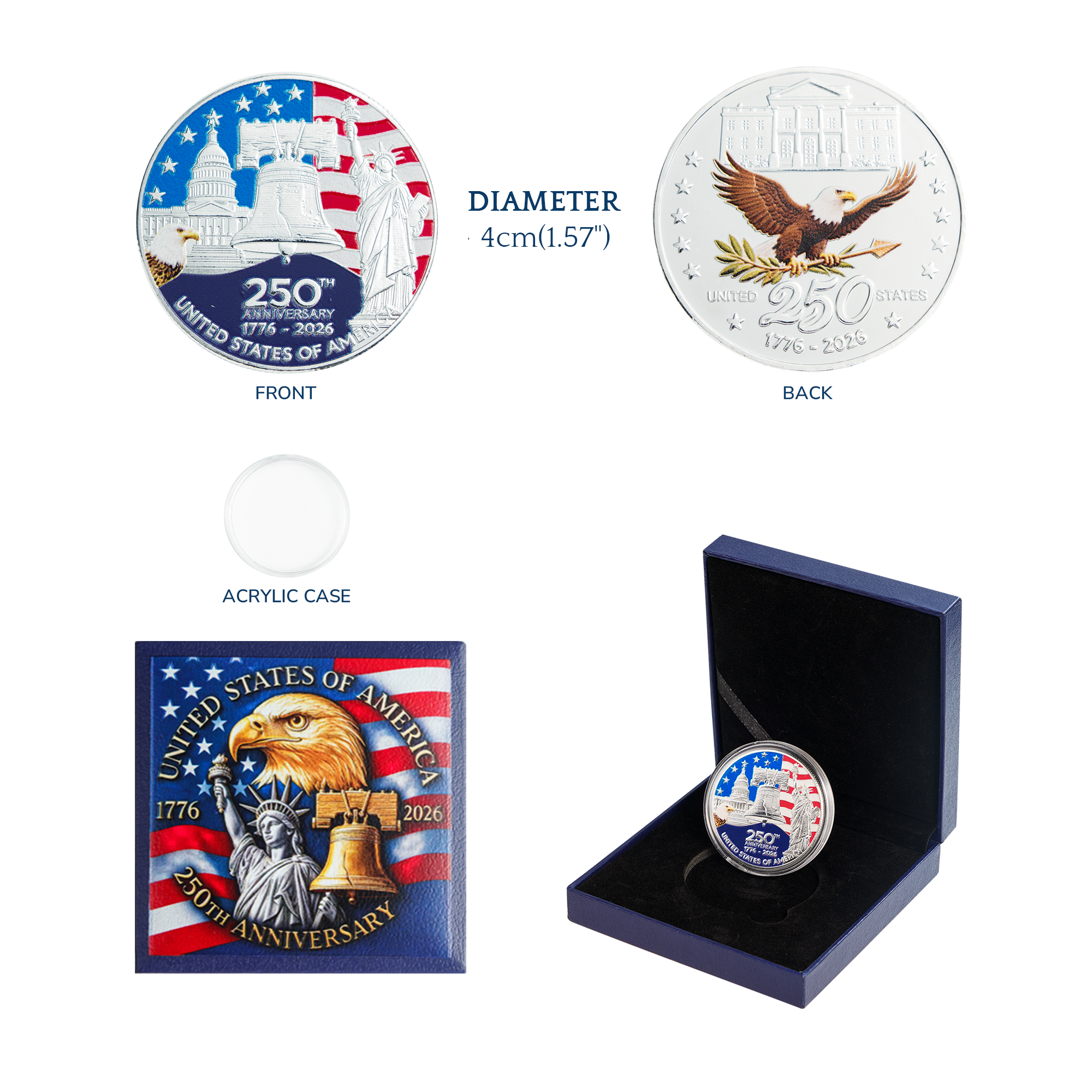 Dual-sided America 250th Anniversary coin design