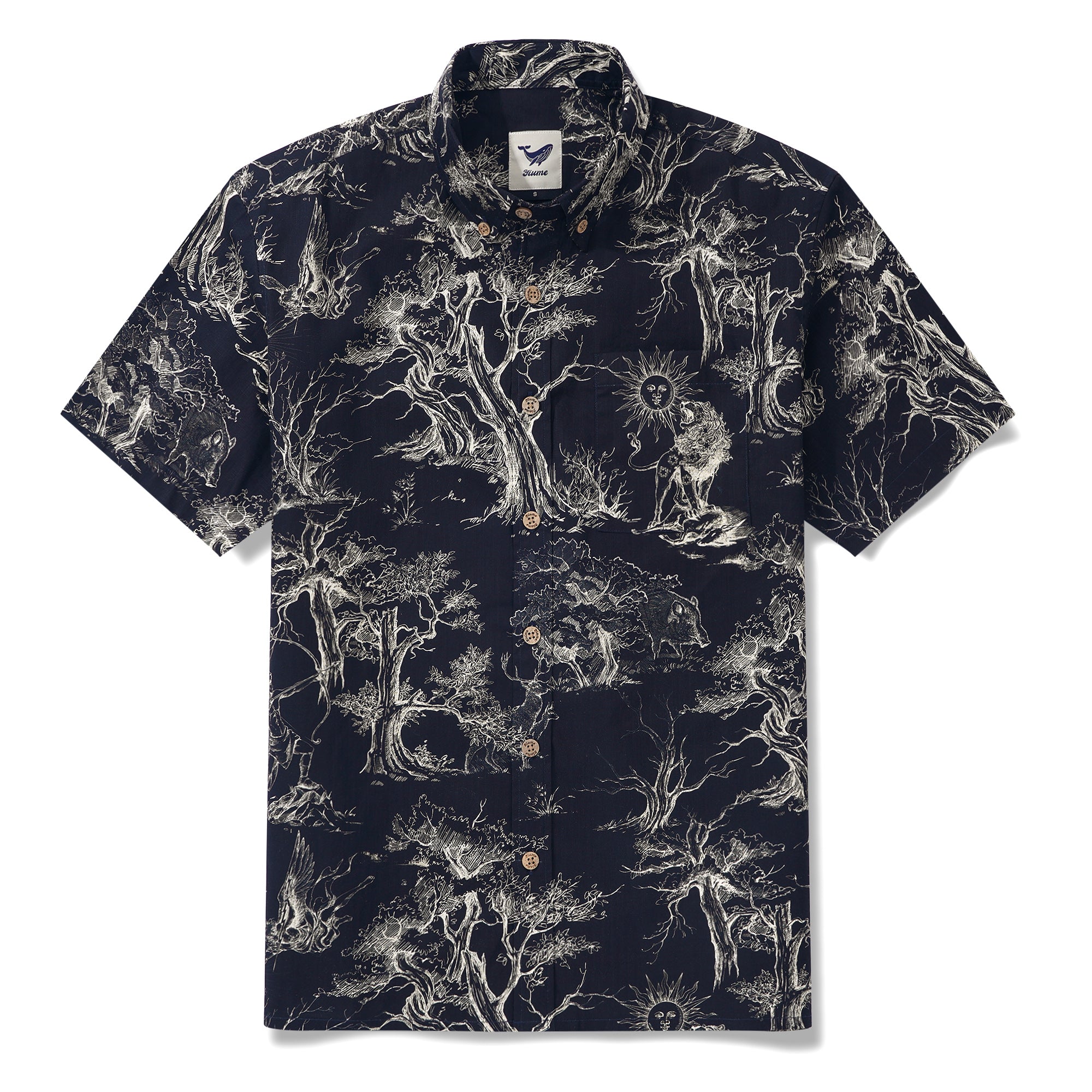 Chemise hawaïenne pour homme à manches courtes, boutonnée, 100 % coton, noire, Aloha Majestic Jungle