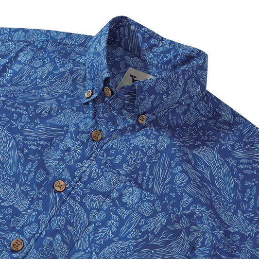 Men's Hawaiian Shirt Short Sleeve Button-down 100% Cotton Blue Aloha All is water and water is all By Circe Oropeza