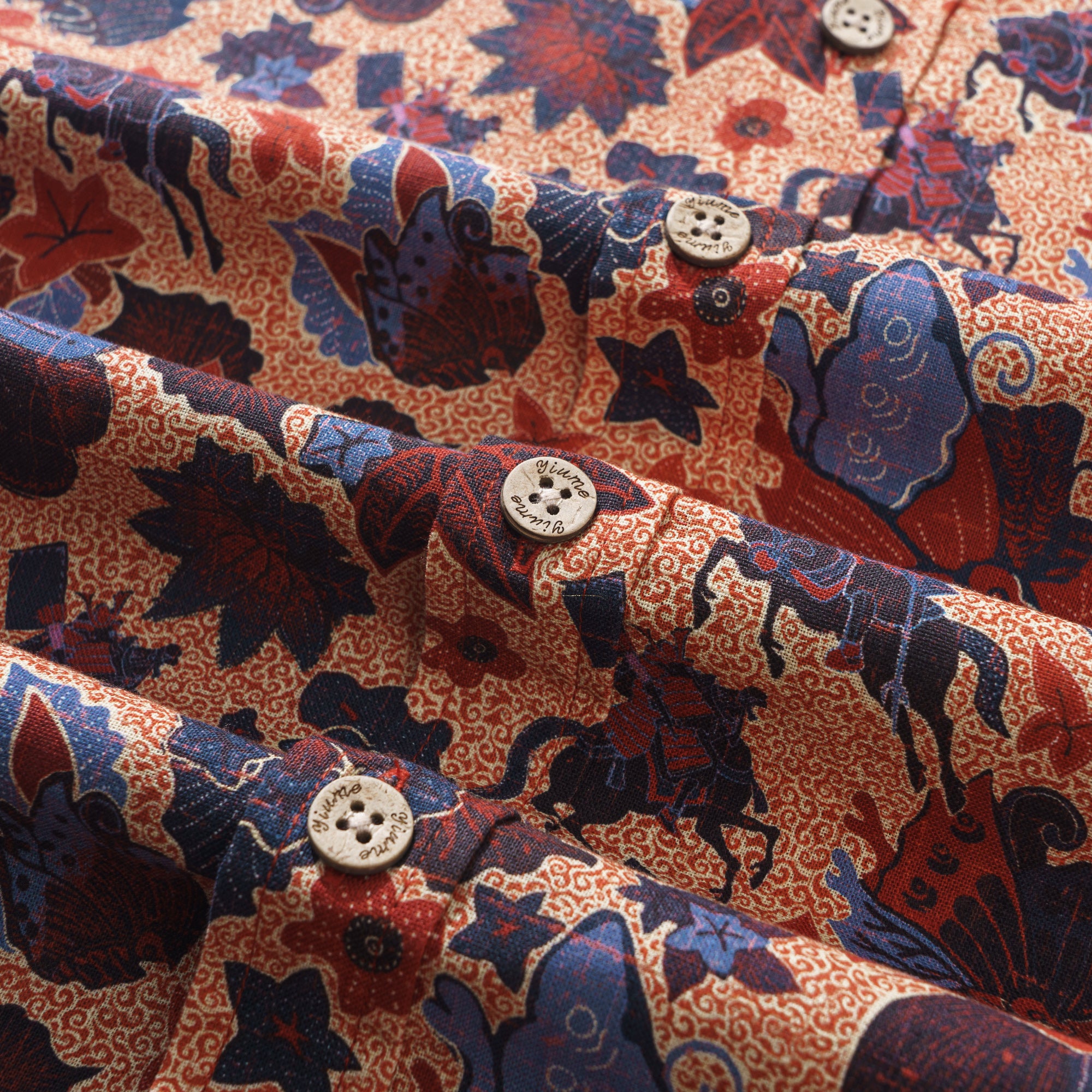 Genji vs. Taira 100% Baumwolle Herren Langarm Hemd mit Knöpfen Rot Aloha Hawaiian