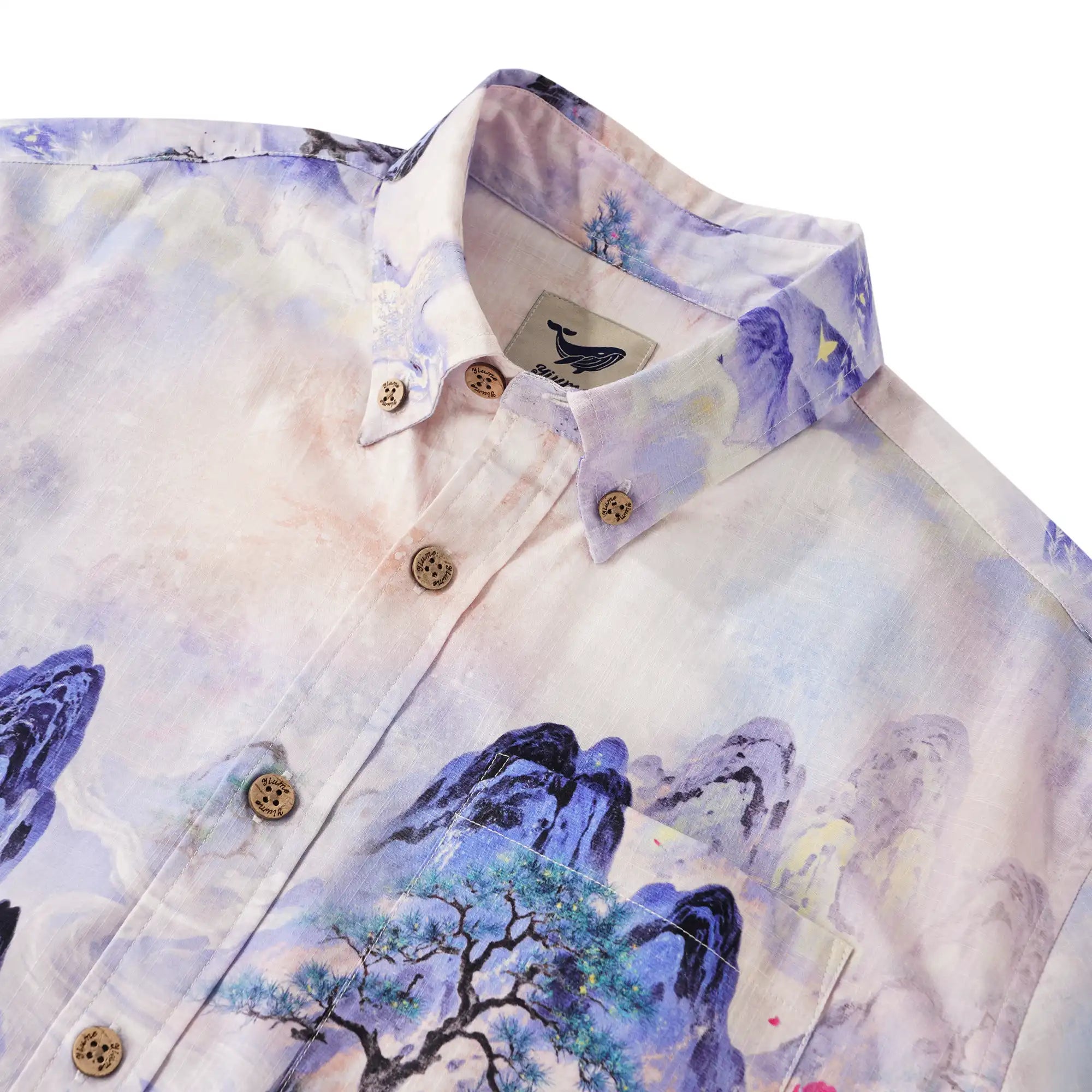 Men's Hawaiian Shirt Short Sleeve Button-down 100% Cotton Purple Aloha Purple Mountain Retreat