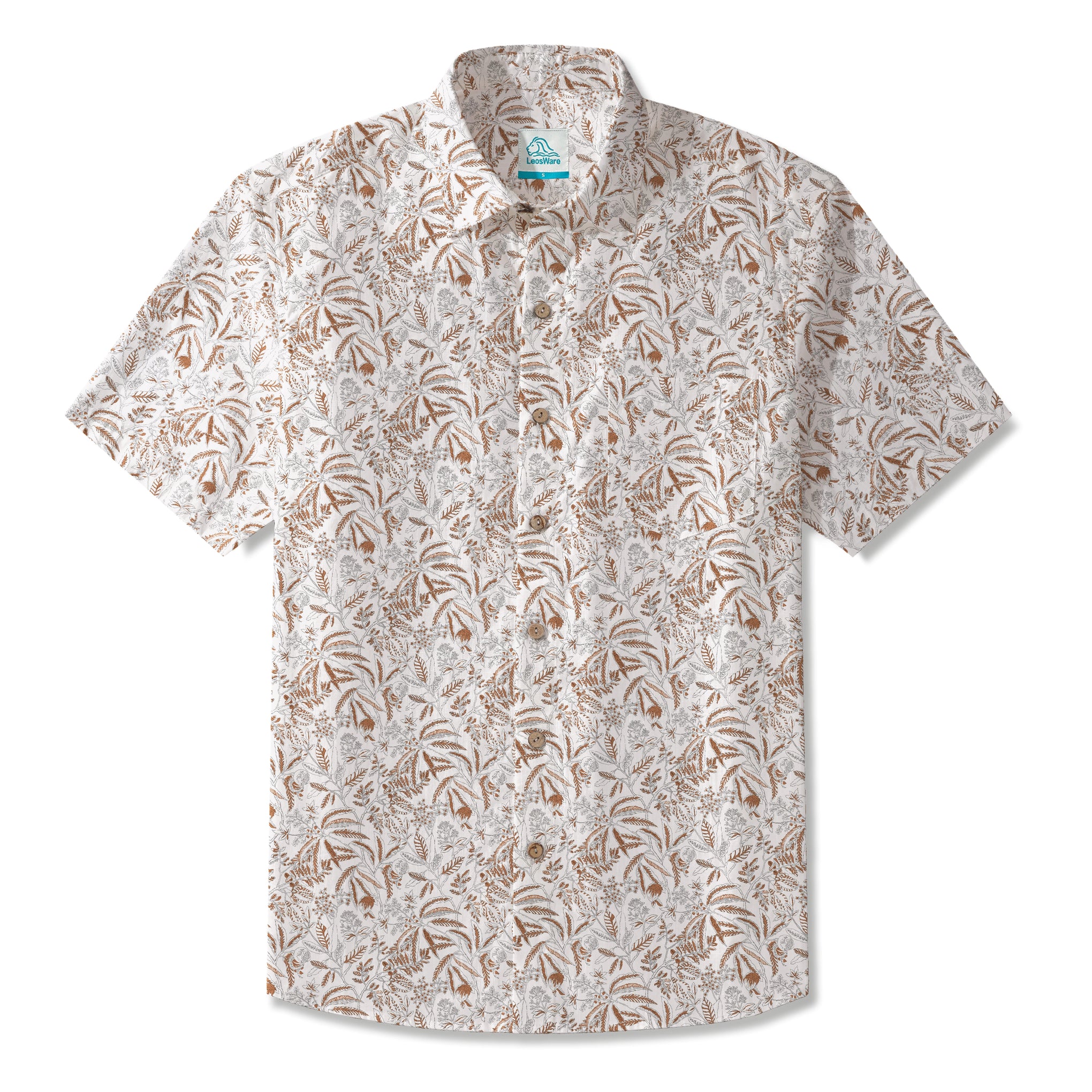 LeosWare® Men's Hawaiian Shirt Short Sleeve Button-up 100% Cotton Orange Aloha Mandarin Oranges