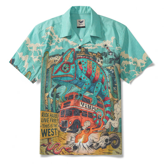 Yiume Men's Cuban Shirt Short Sleeve Cooling Shirt 100% Cotton Green Hawaiian Shirt