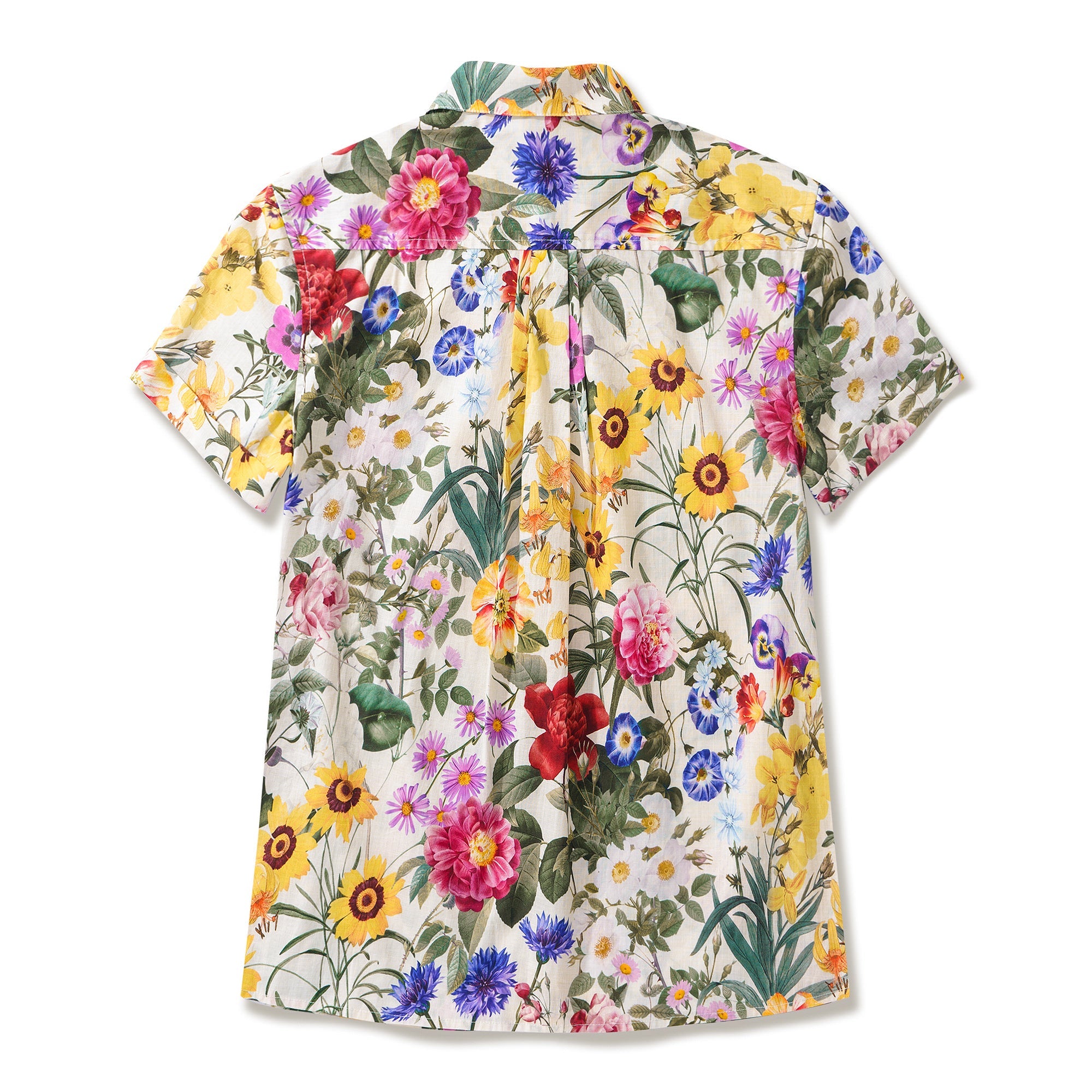 Sunlit Floral Beauty 100% Cotton Women's Short Sleeve V-neck Shirt Yellow Aloha Hawaiian Sunlit Floral Beauty Print-mismatched
