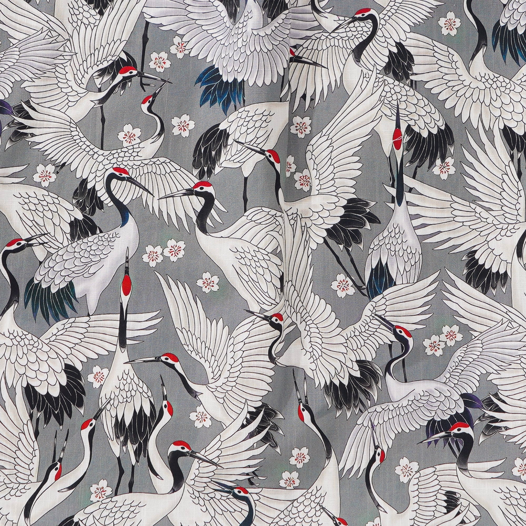 Women's Hawaiian Shirt Short Sleeve Button-up 100% Cotton Gray Aloha The Feast Of Cranes