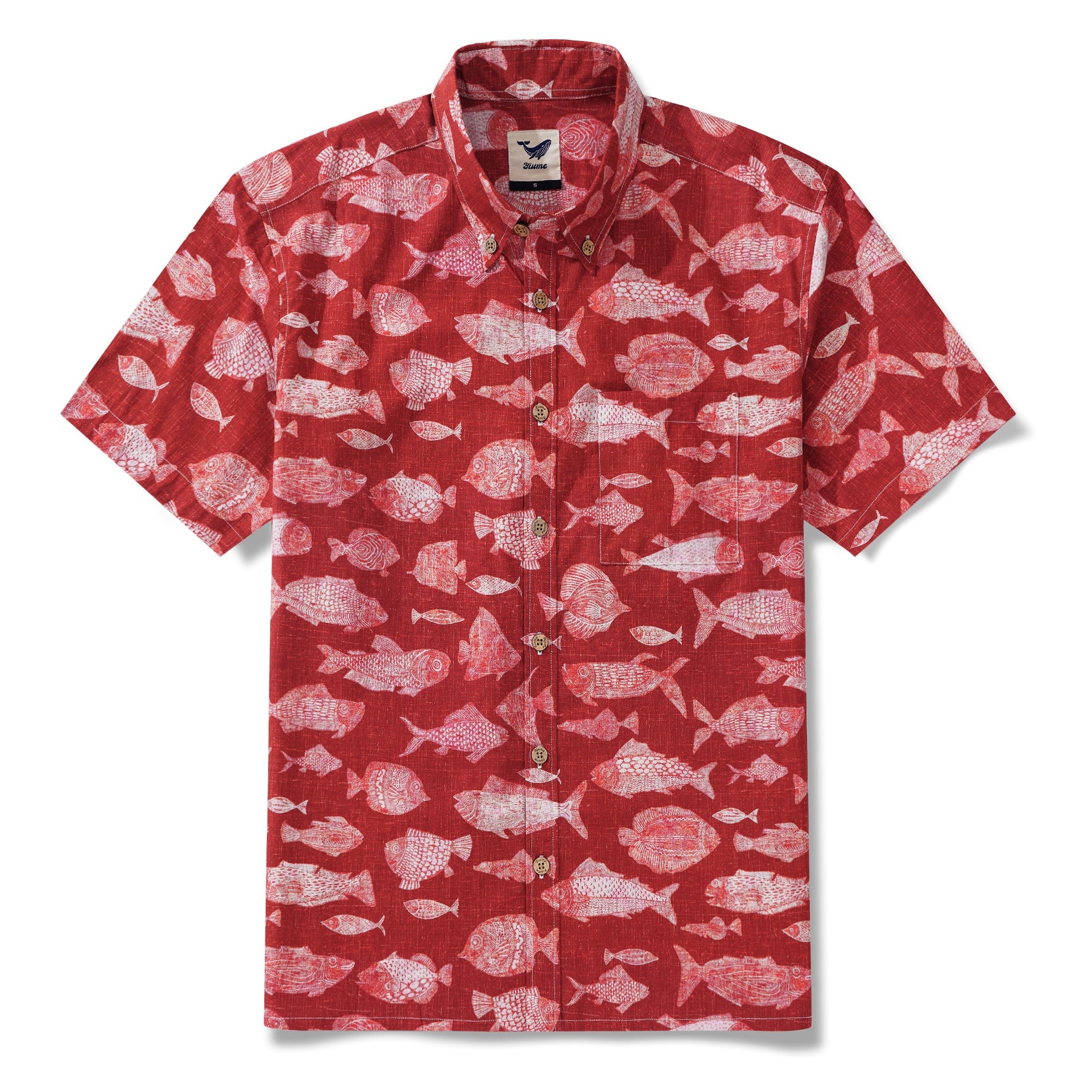 Chemise hawaïenne à poisson rouge masculin 100% coton bouton-mouton à manches courtes à manches courtes pour cadeau