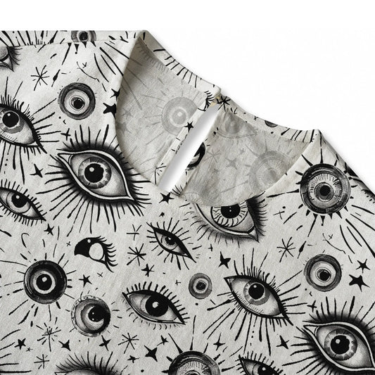 Back view of button-back Aloha Starlight Eye blouse