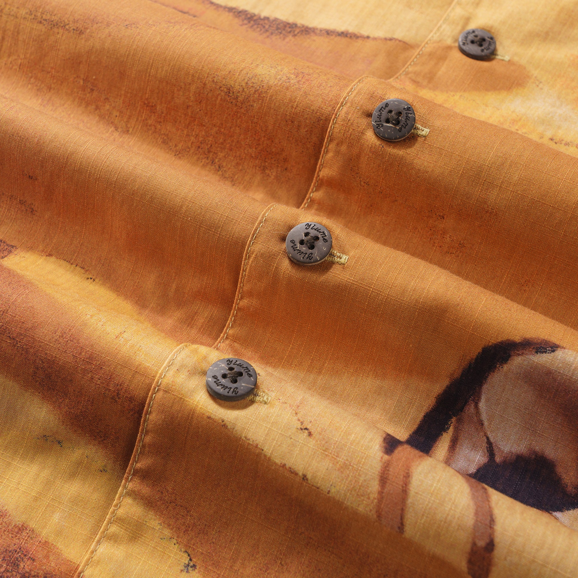 Herren -Hawaiian -Hemd Kurzarm Camp Halsharmino 100% Baumwolle gelbe Aloha Hitzewellen von Andrea Leonelli