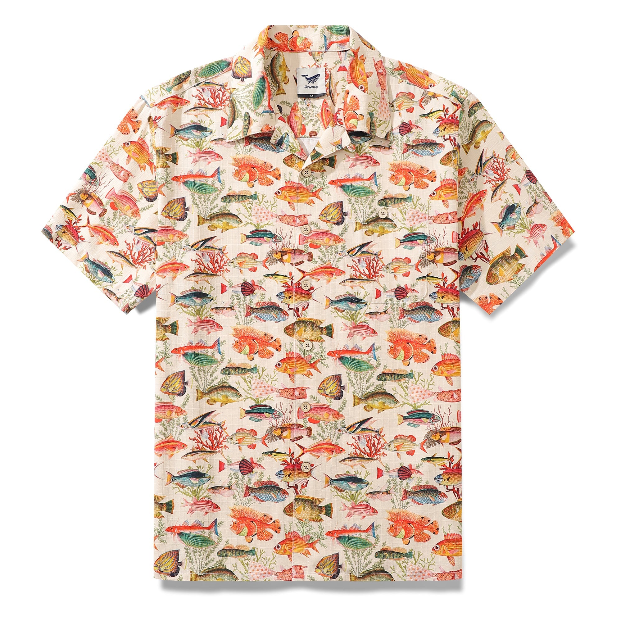 Chemise hawaïenne pour homme Imprimé de poissons de mer - Col camp, manches courtes, chemise Aloha - Soie