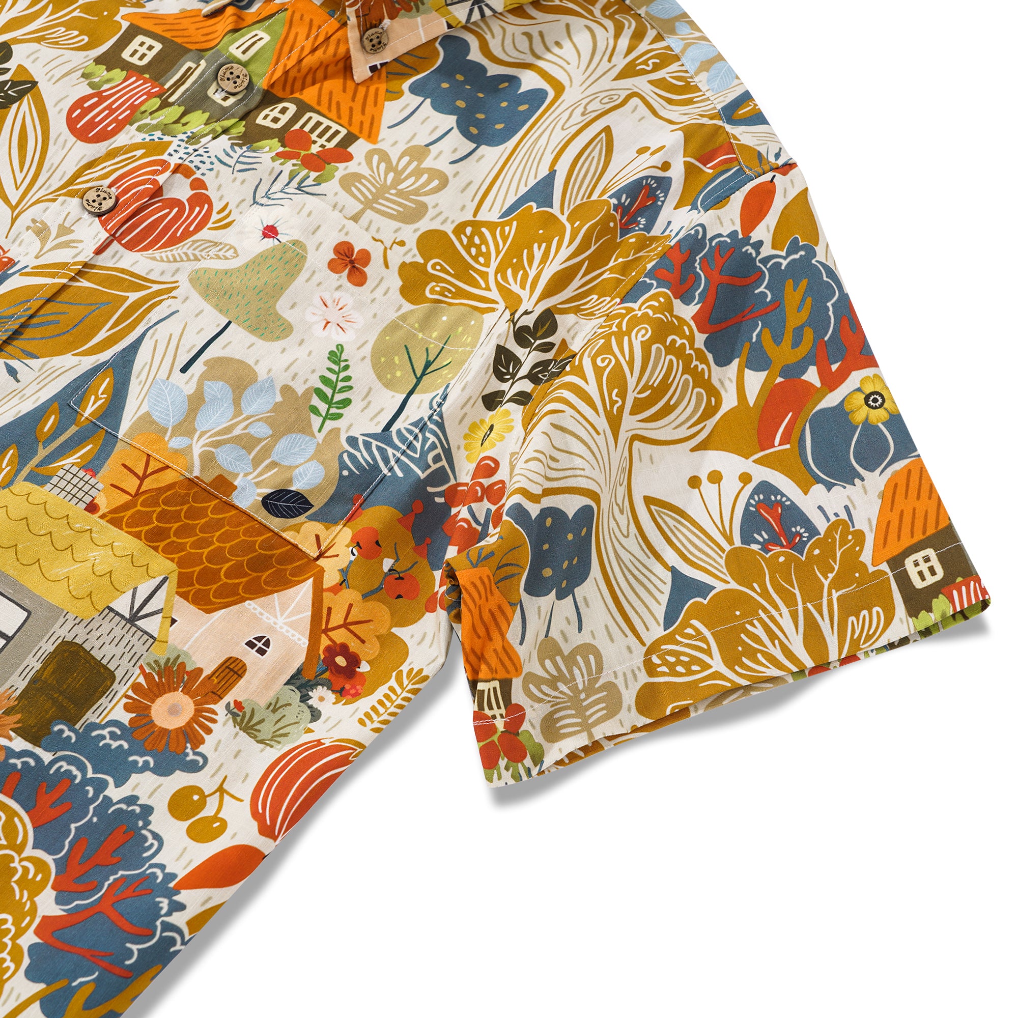 Herren Hawaii-Hemd Kurzarm Mit Knöpfen 100% Baumwolle Braun Aloha Nachmittag Ebenen