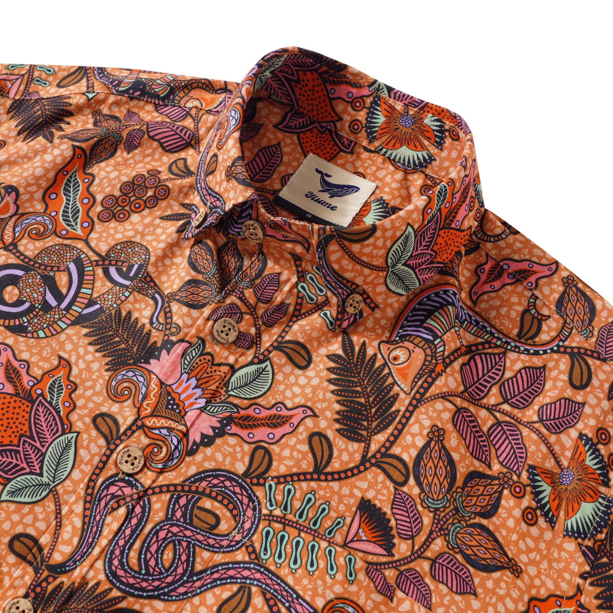 Men's Hawaiian Shirt Long Sleeve Button-down 100% Cotton Black Aloha Chameleon Ankara