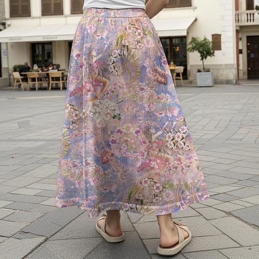 Women Casual Maxi Skirt Long Elastic Waist with Pockets 100% Cotton Aloha Enchanted Mossy Realm