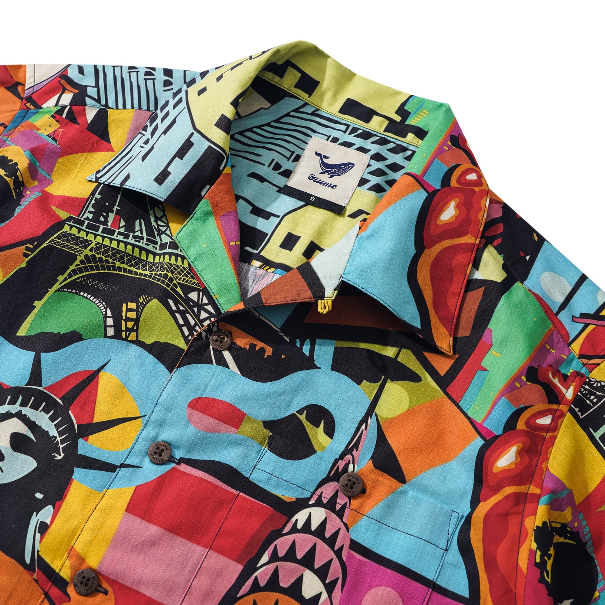 Herren Hawaii-Hemd Kurzarm Camp-Kragen 100% Baumwolle Rot Aloha Pop-Art