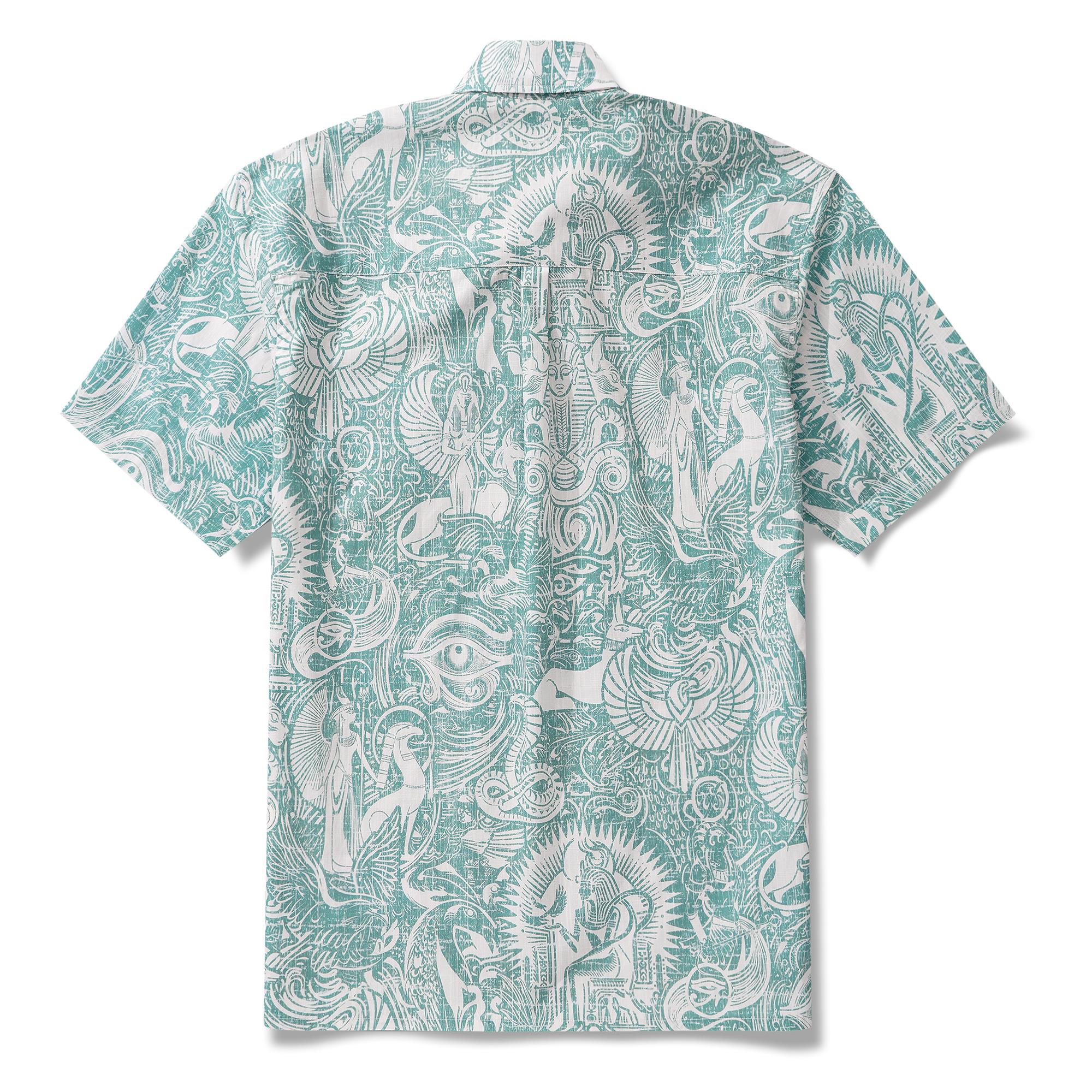 Chemise hawaïenne masculine à manches courtes à manches courtes 100% coton vert alloha mythes égyptiens