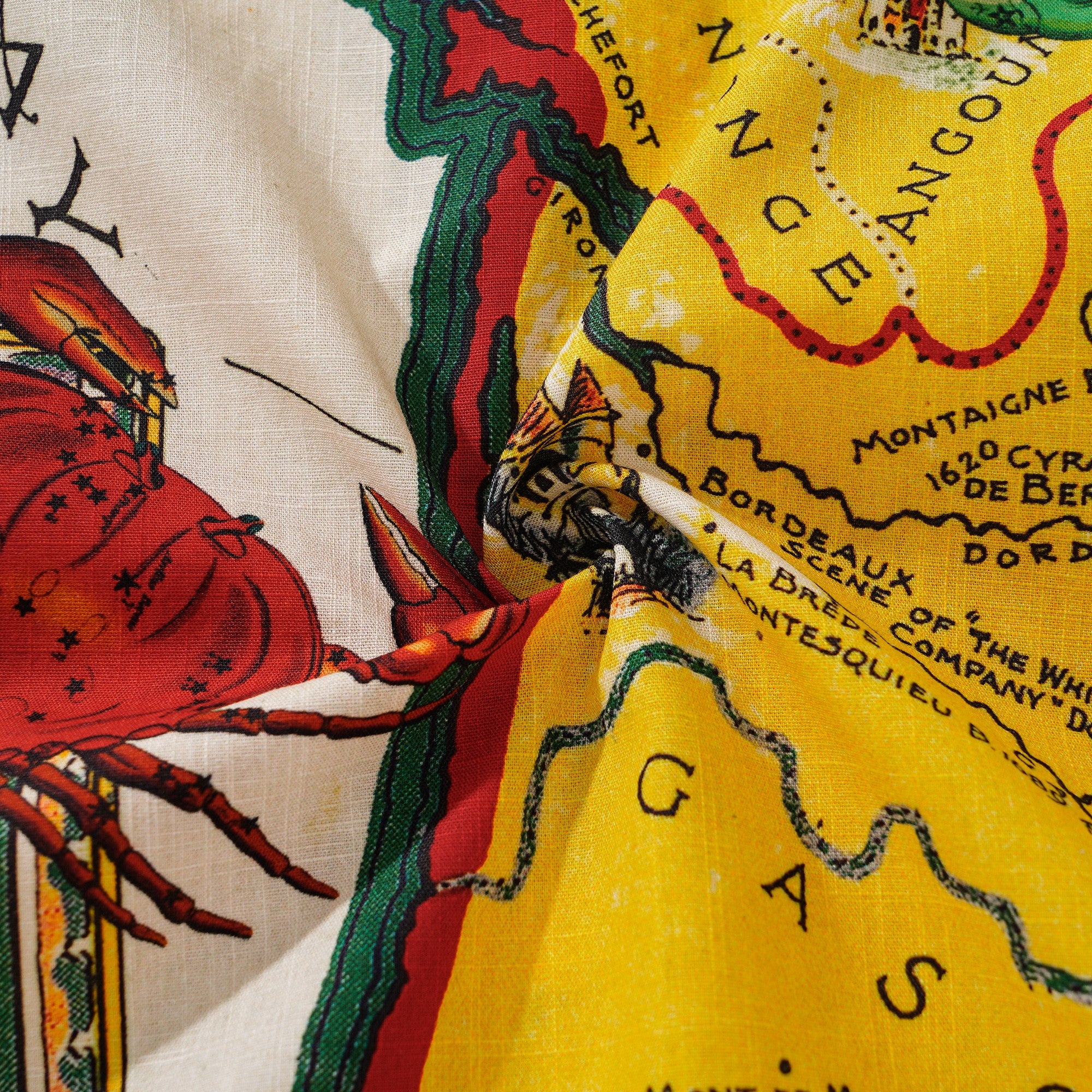 Women's Hawaiian Shirt Short Sleeve Camp Collar 100% Cotton Yellow Aloha Vintage French Map