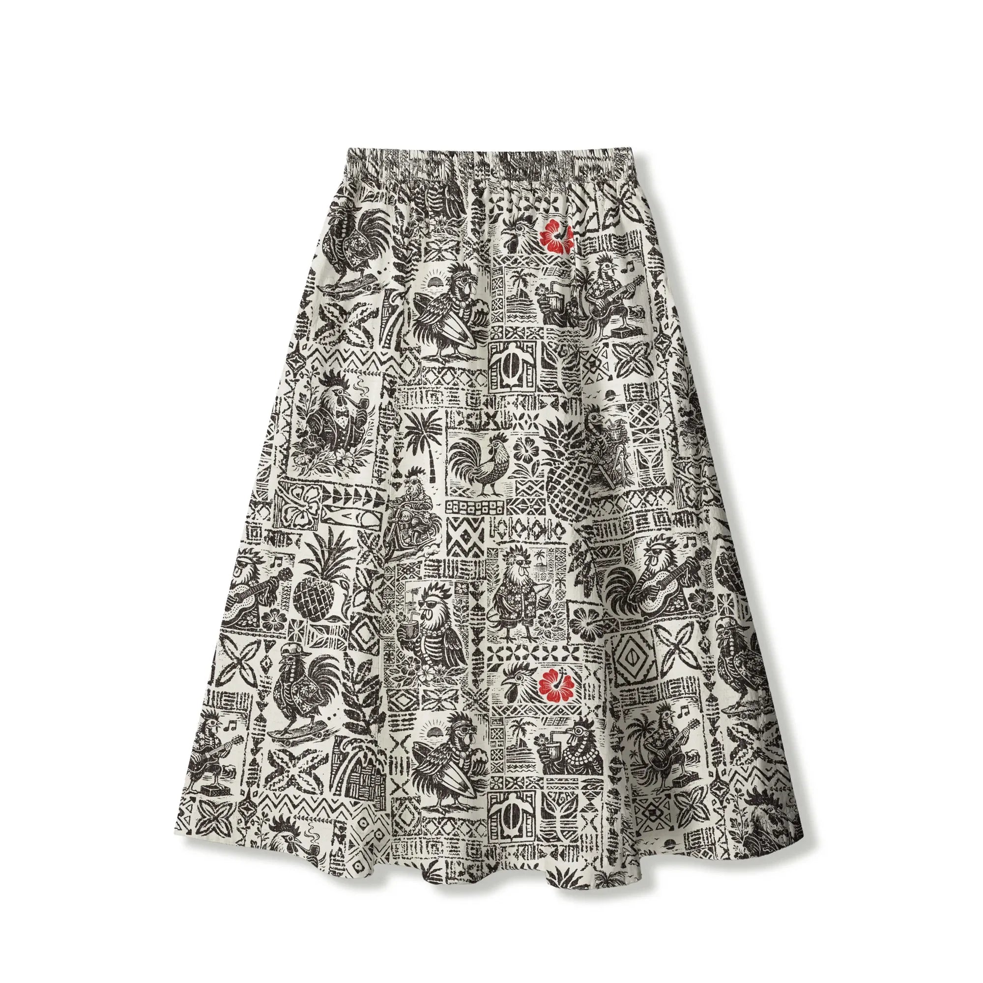 100% cotton women's skirt, beige with tropical prints