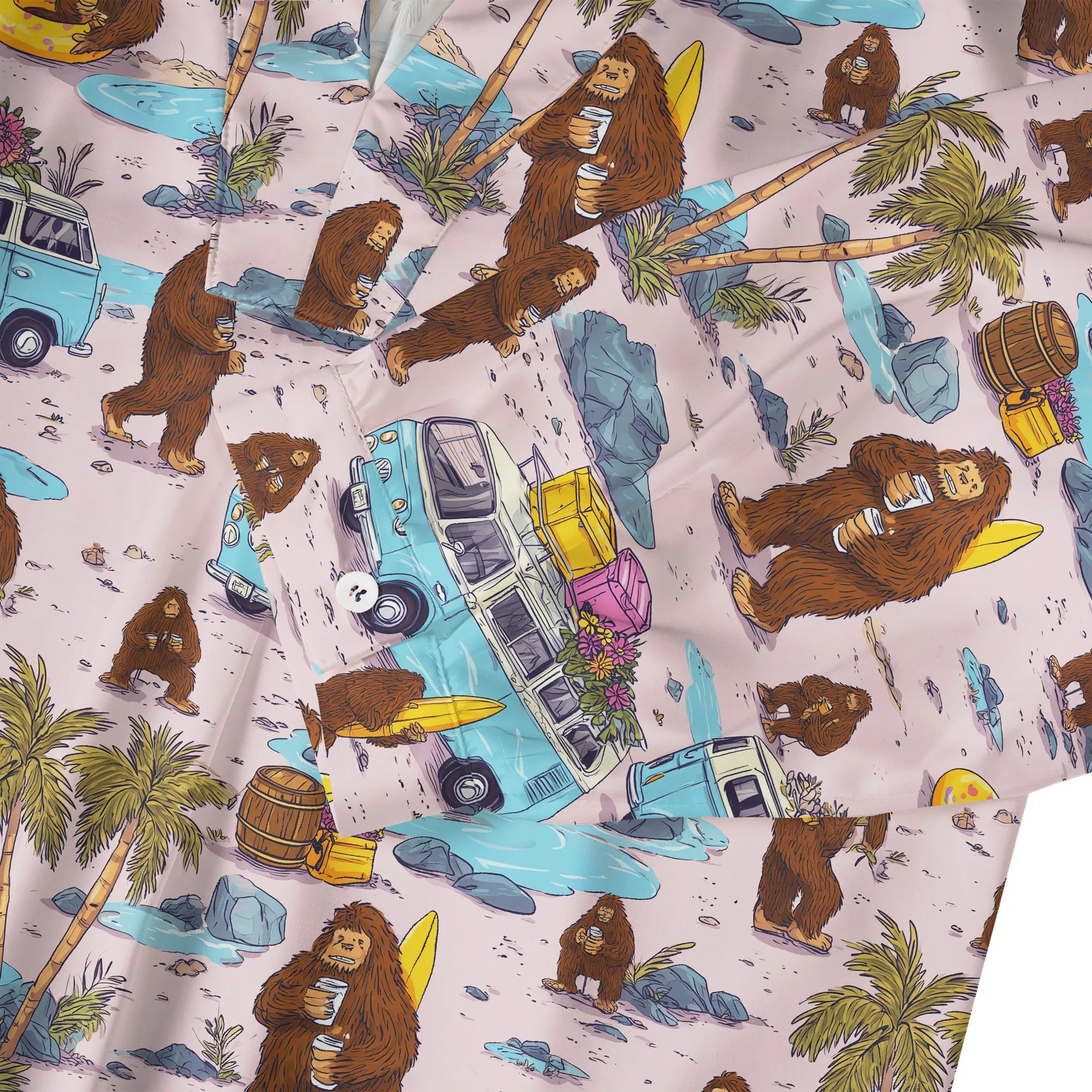 Women's Aloha Pink art shirt with Bigfoot, 3/4 sleeve, V-neck
