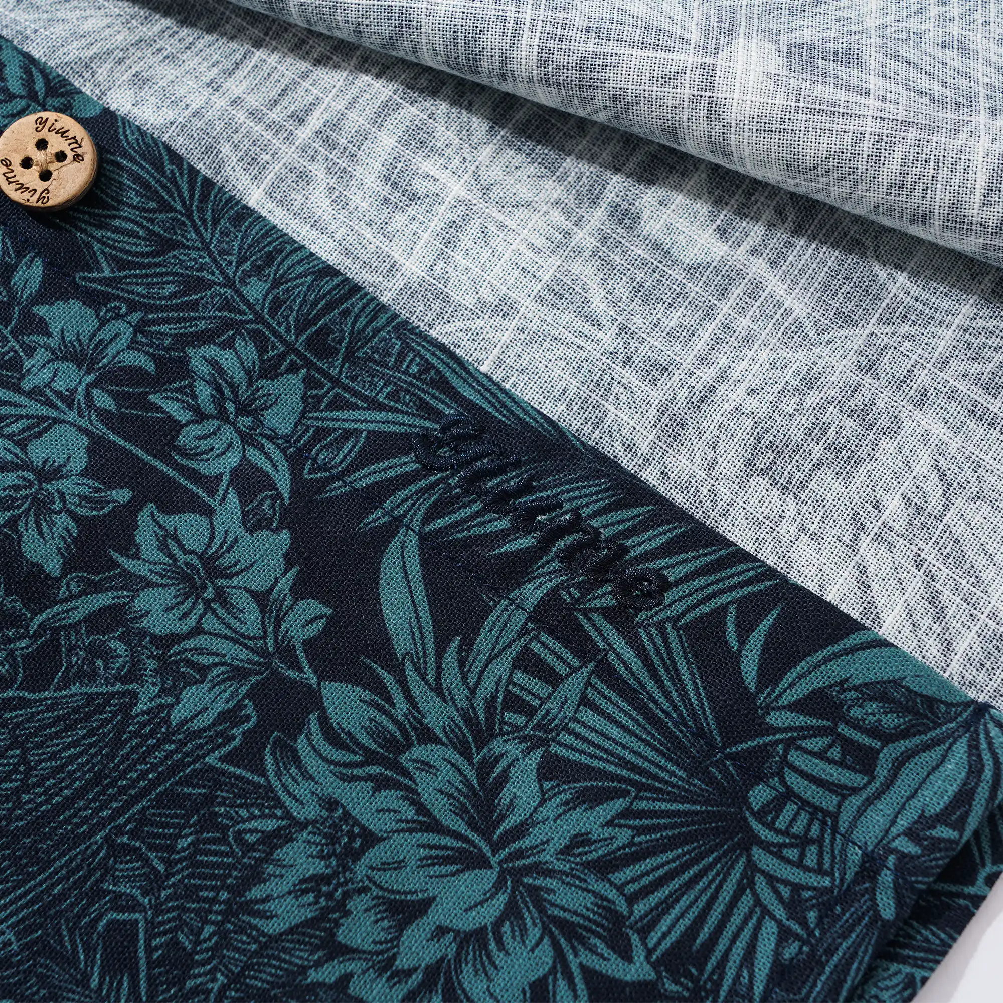 Men's Hawaiian Shirt Long Sleeve Button-down 100% Cotton Green Aloha Tropical Jungle Charm