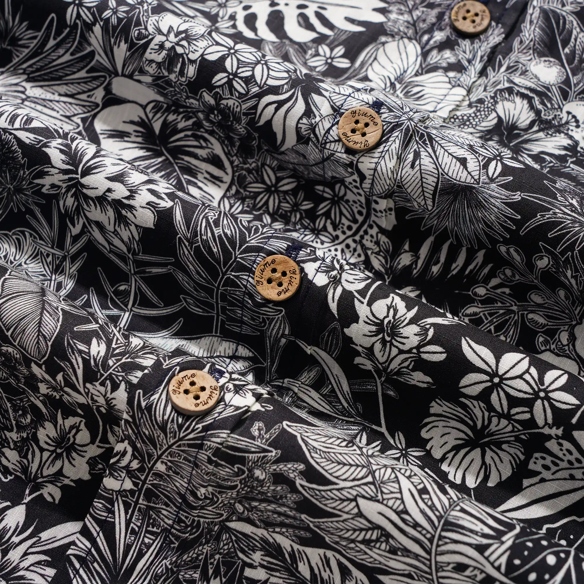 Men's Hawaiian Shirt Short Sleeve Button-down 100% Cotton White Aloha Monochrome Tropical Jungle Charm