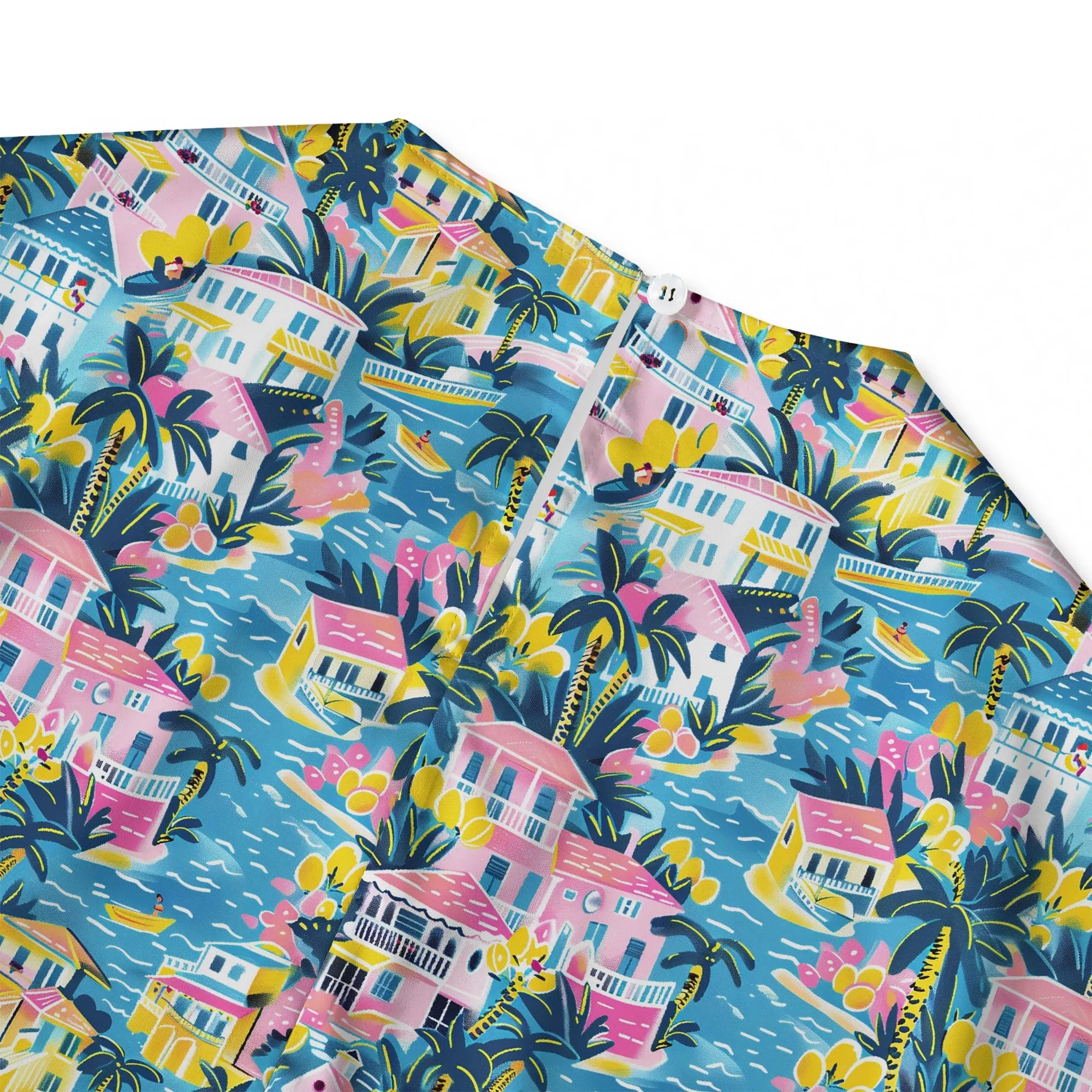 Women's aloha macaron blouse, side view, elbow sleeve