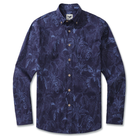 Langhälfte Hawaiian Hemd für Männer mysteriöser Dschungel Baumwollbutton Aloha Shirt