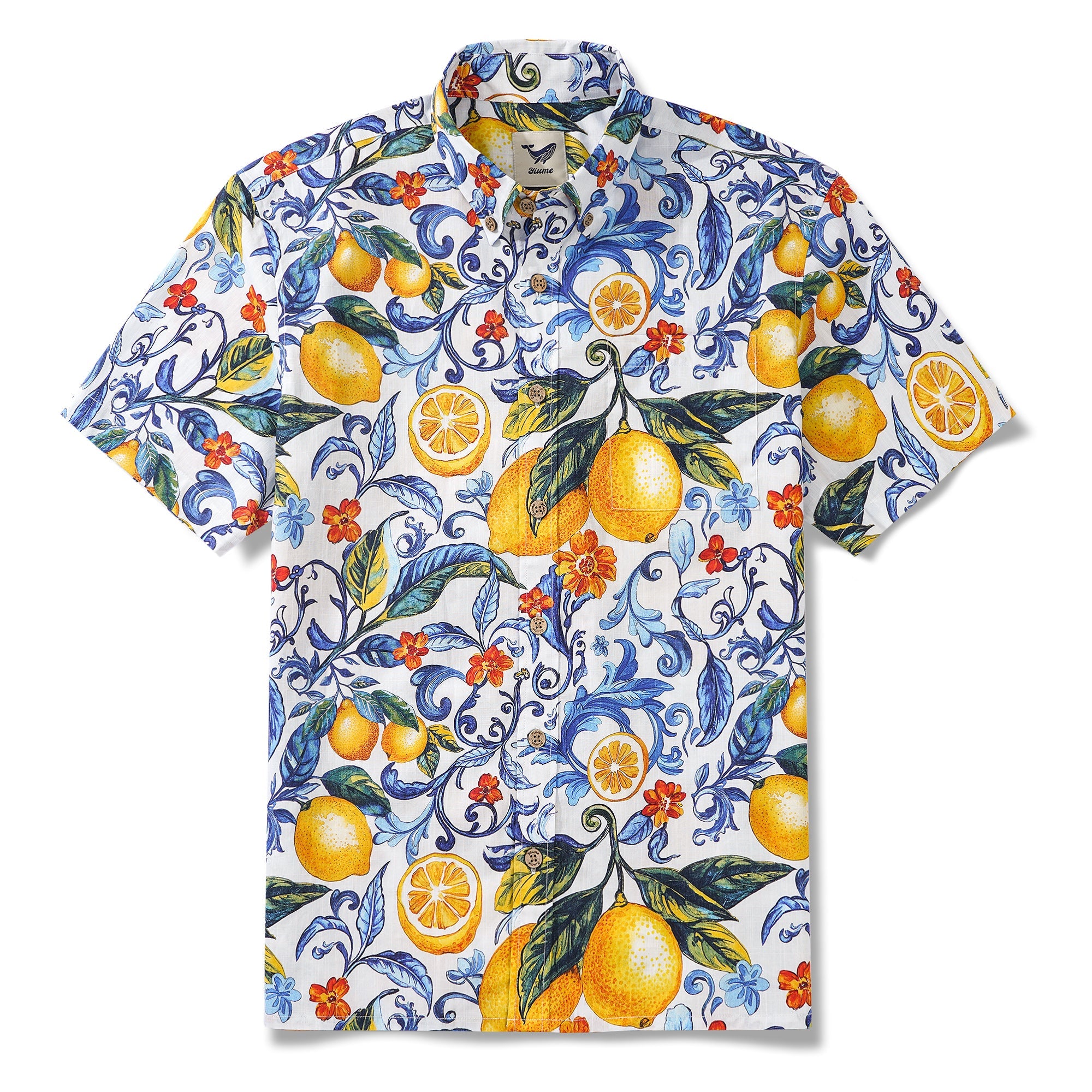 Chemise pour homme en citron Chemise hawaïenne bleue Chemise à manches courtes à boutons Chemise vintage tropicale