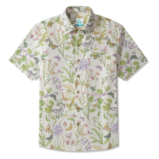 Men's Hawaiian shirt with butterfly and floral design