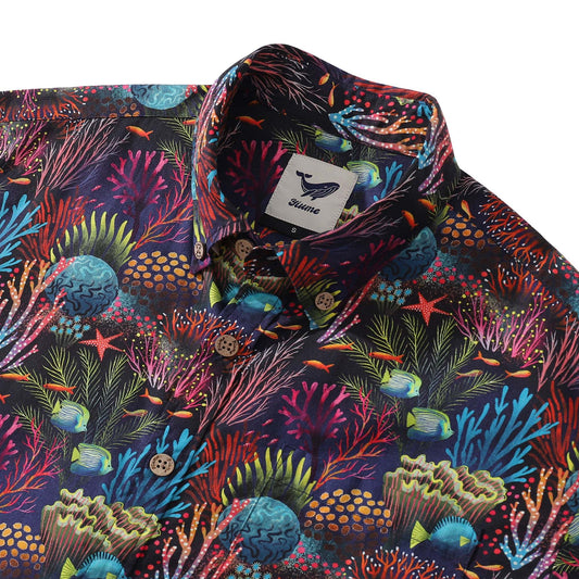 Men's Cotton Hawaiian Shirt with Fish and Coral Print
