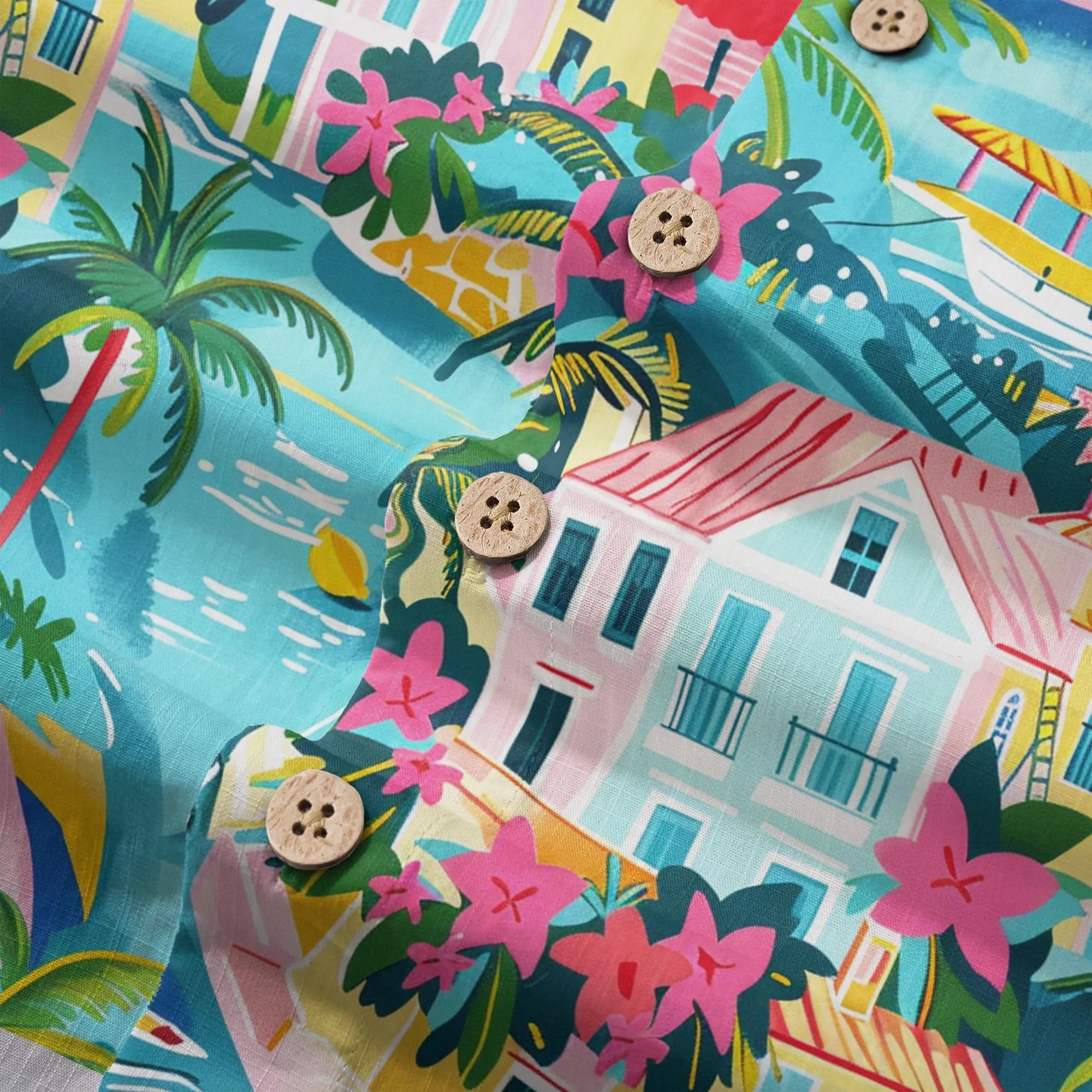 Men's button-up shirt, vibrant tropical print