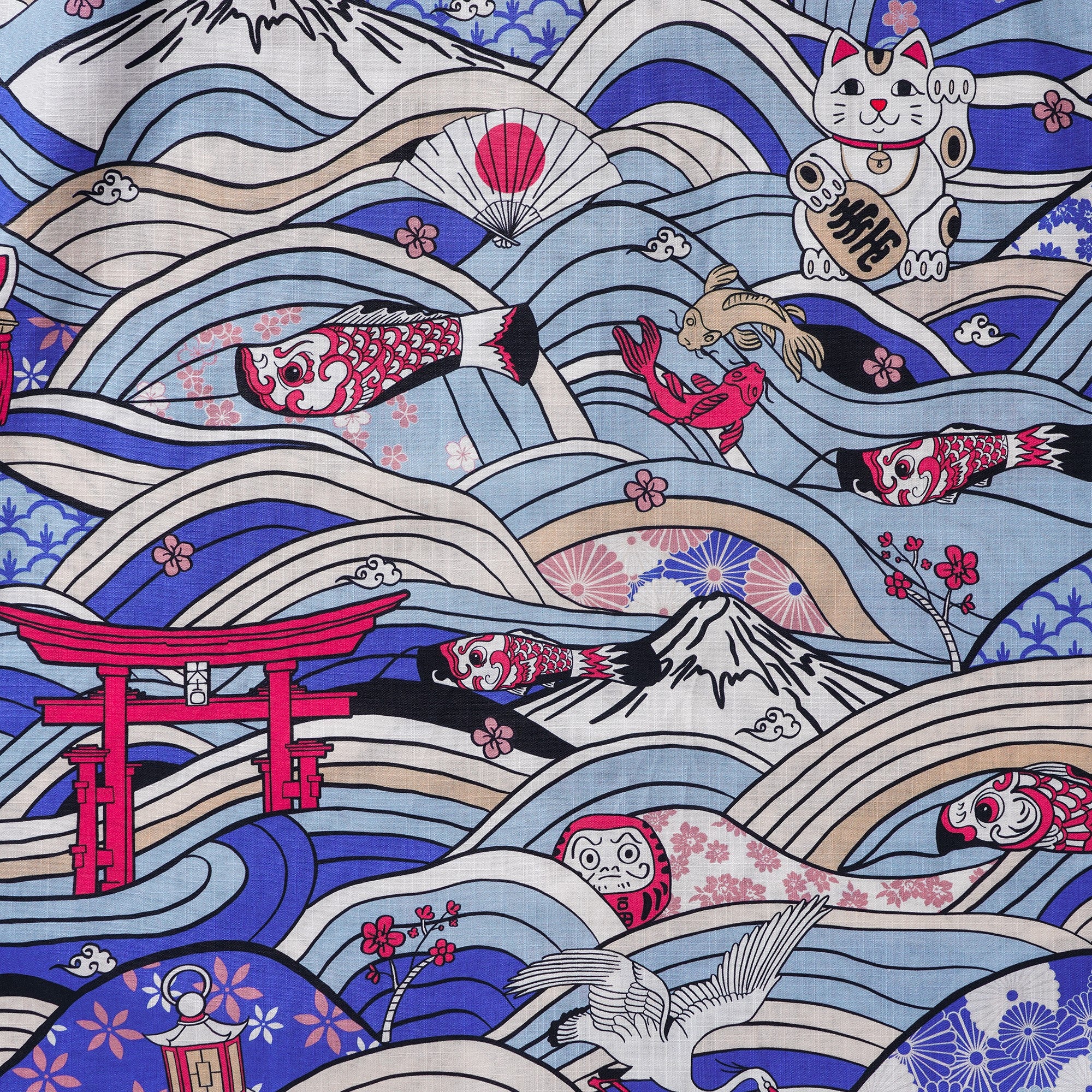 Herren-Hawaiian-Hemd Kurzärmel Button 100% Baumwolle Beige Aloha Neo-Ukiyo-e