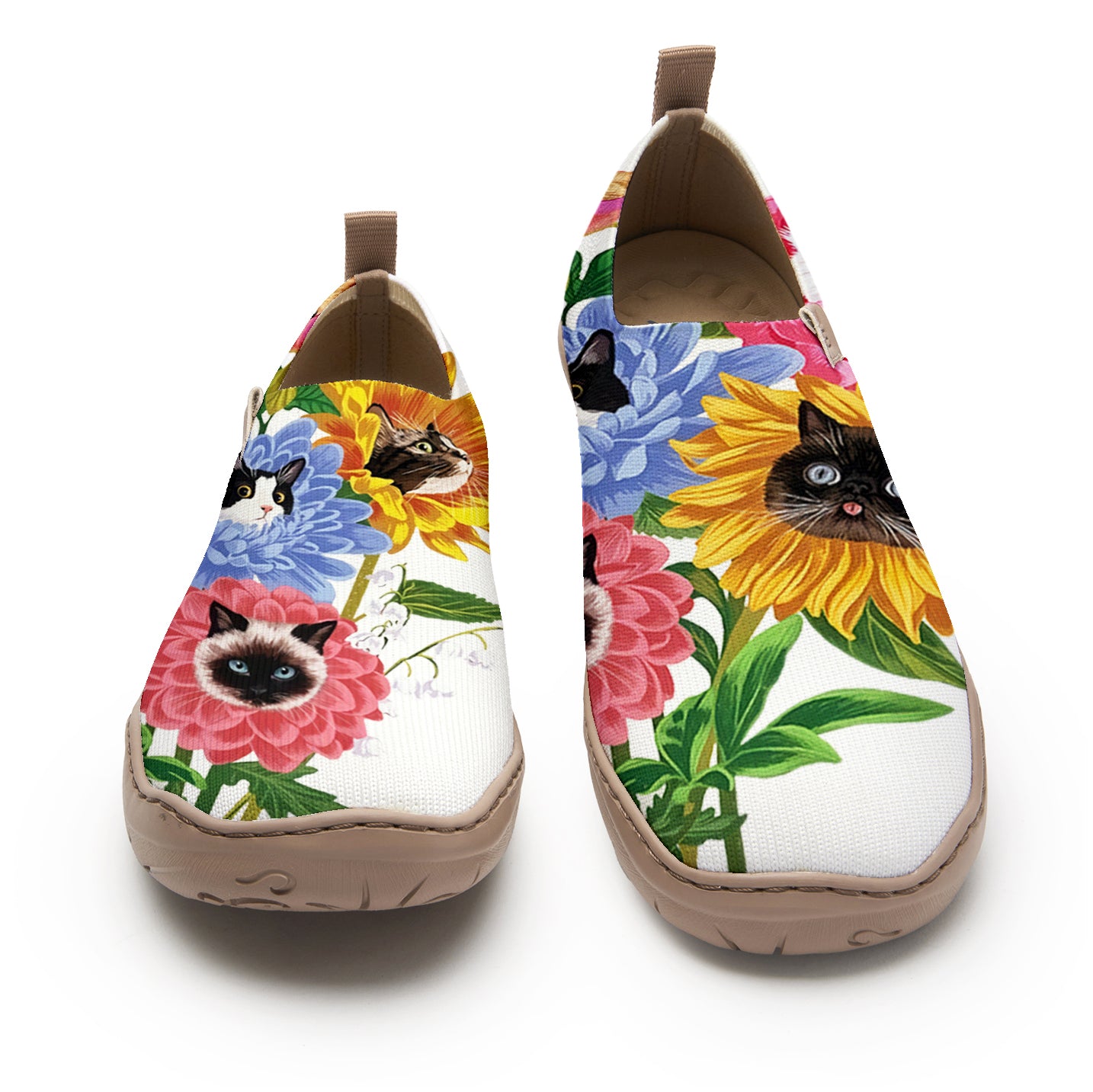 Chaussures à glissière d'art pour femmes Yiume confortable coups de chaussures décontractées en tricot, félin floral