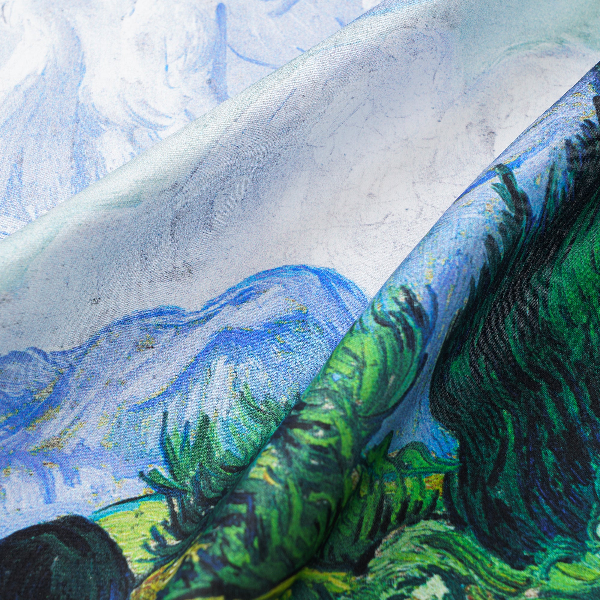 Écharpe carrée florale 100% Mulberry Silk Wheat Fields in Azure Harmony Wheat Fields in Azure Harmony 100% Silk 53 * 53CM