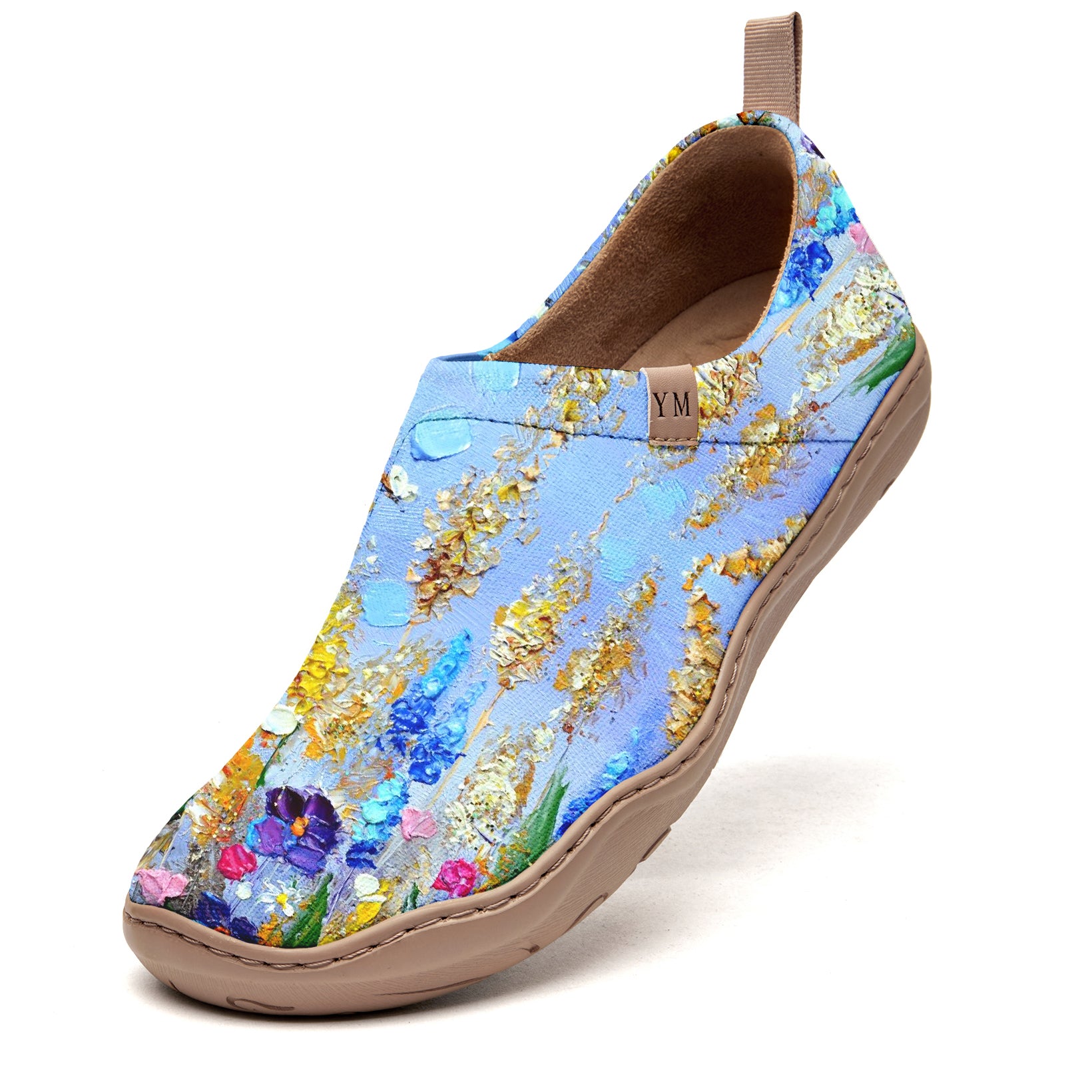 Peinture à l'huile de lavande et de fleurs, chaussures pour femmes bleues