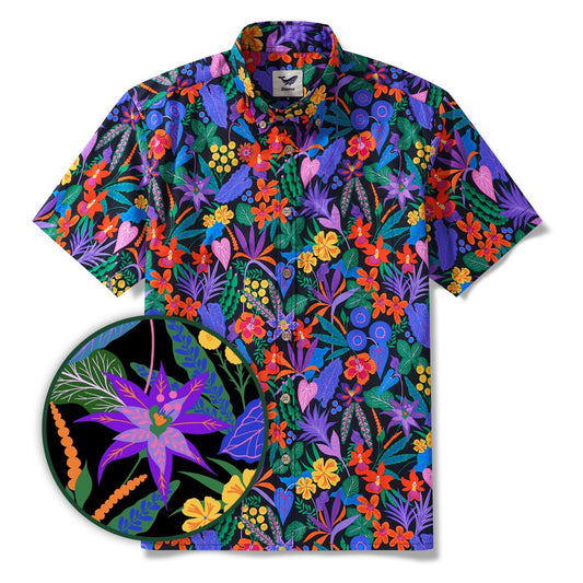 Chemise hawaïenne colorée pour hommes chemise à fleurs tropicales 100% coton bouton-bas