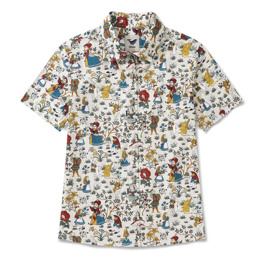 Damen Hawaiian Shirt Short Sleeve Button up 100% Baumwolle Beige Aloha Alice's Wunderland