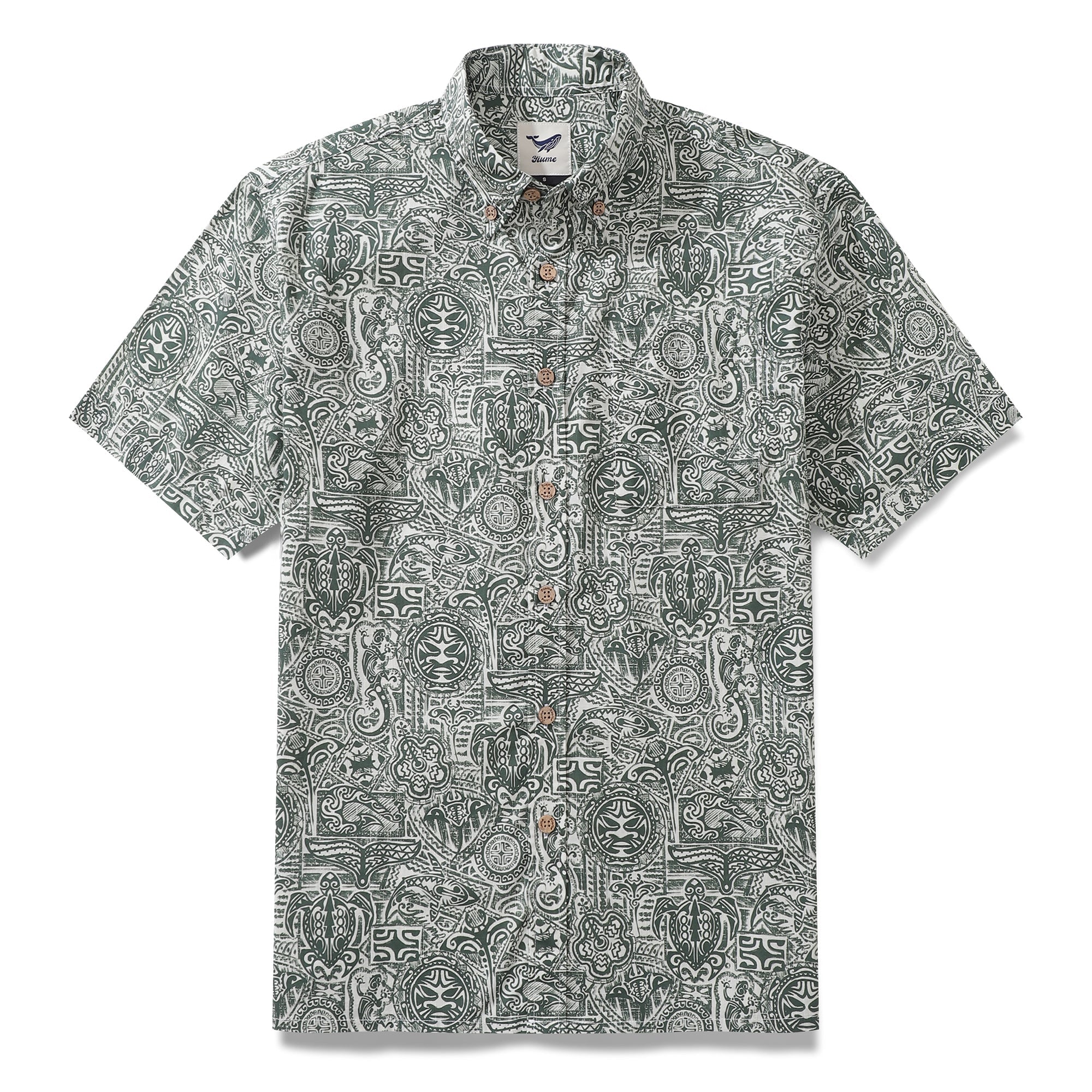 Tiki Shirt Men's Vintage Hawaiian Shirt Cotton Button-down Short Sleeve Aloha Shirt Guardian Totem