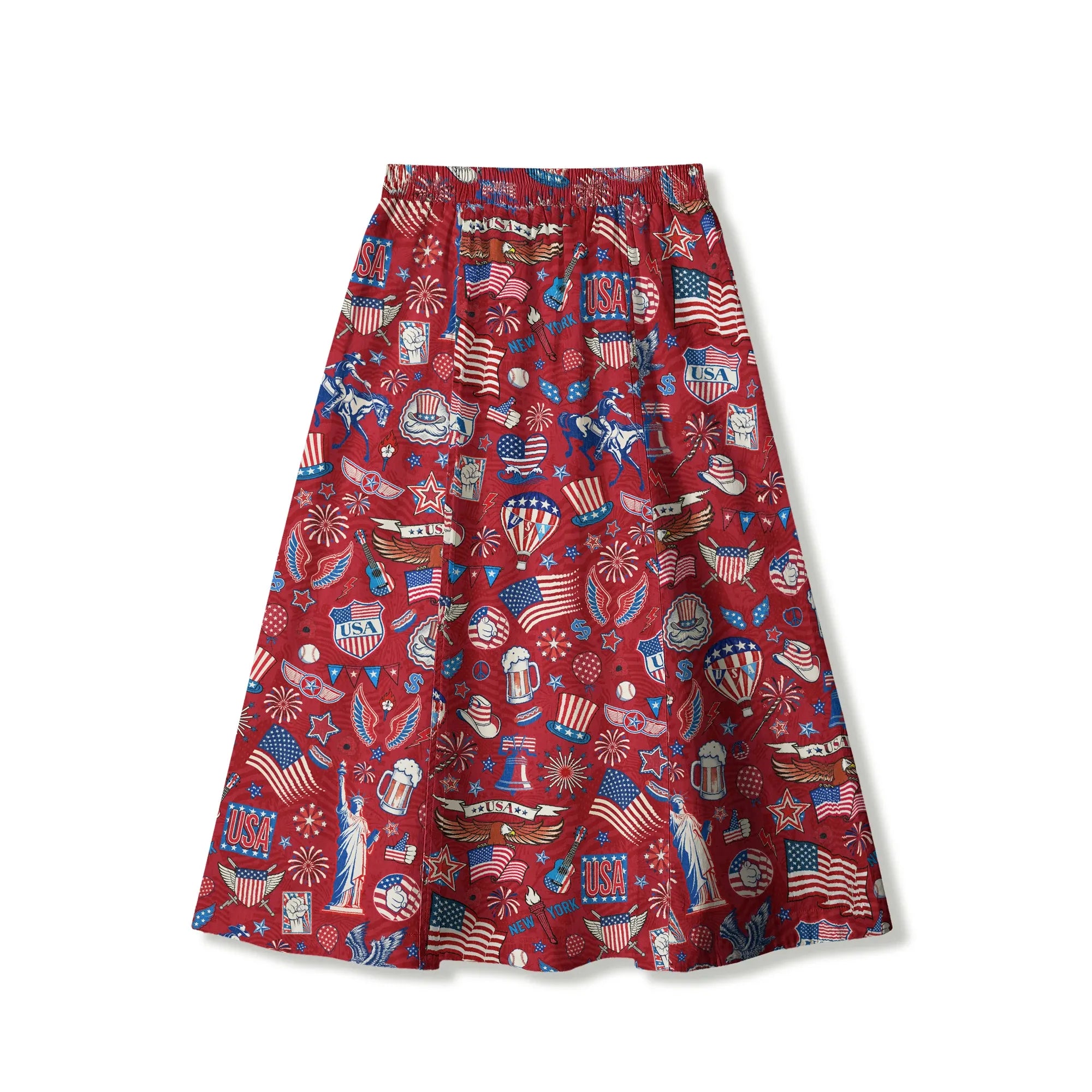 100% cotton women's skirt, elastic waist, red aloha print