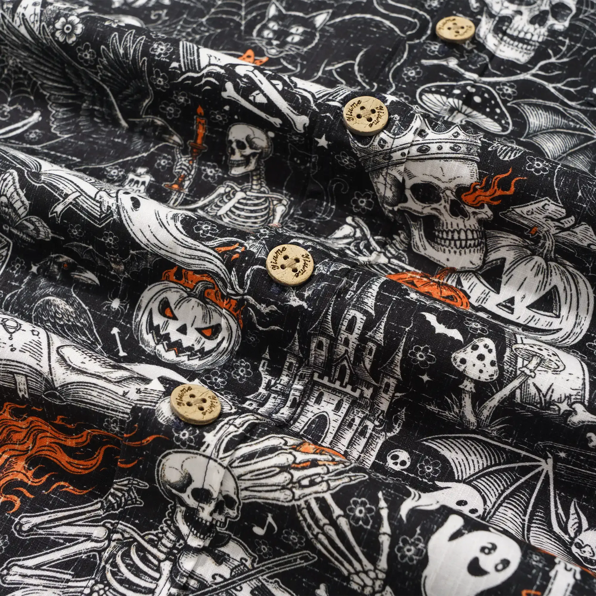 Side view of Yiume Halloween Skull Aloha Men's Shirt