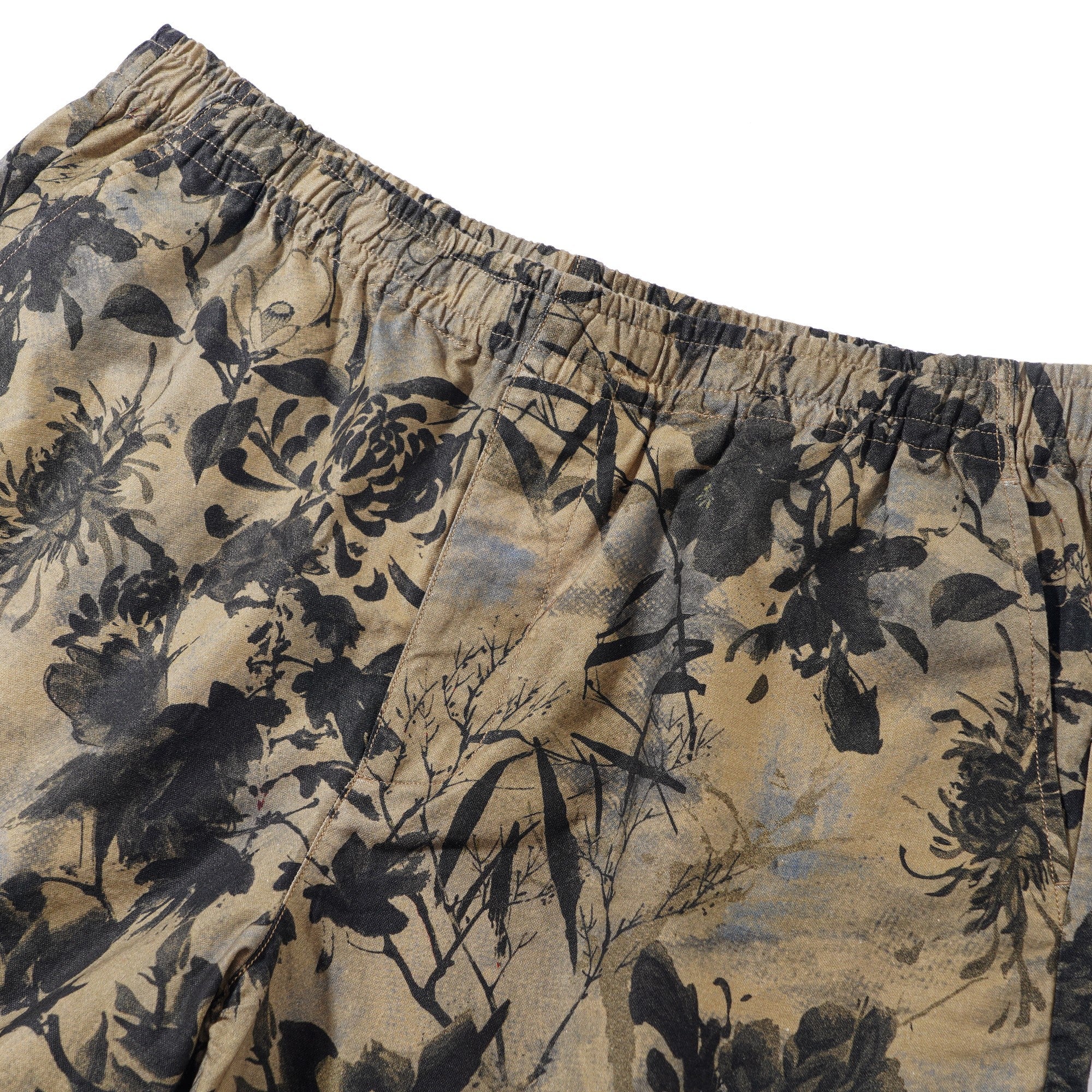 Men's Printed Floral Drawstring Shorts 100% Cotton Brown Aloha Oriental Essence