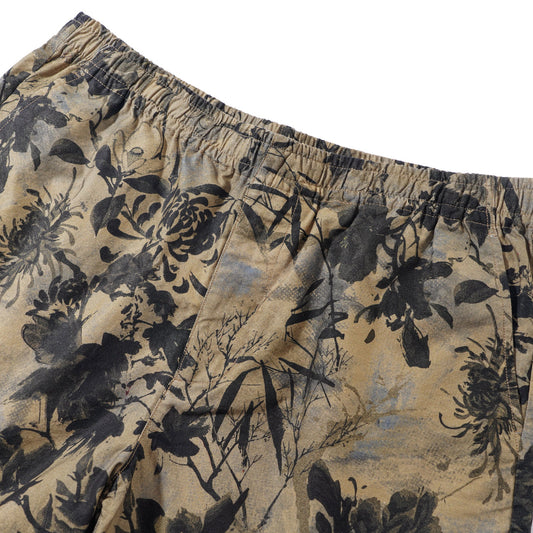 Oriental Style Floral Men's Shorts, Brown, Cotton