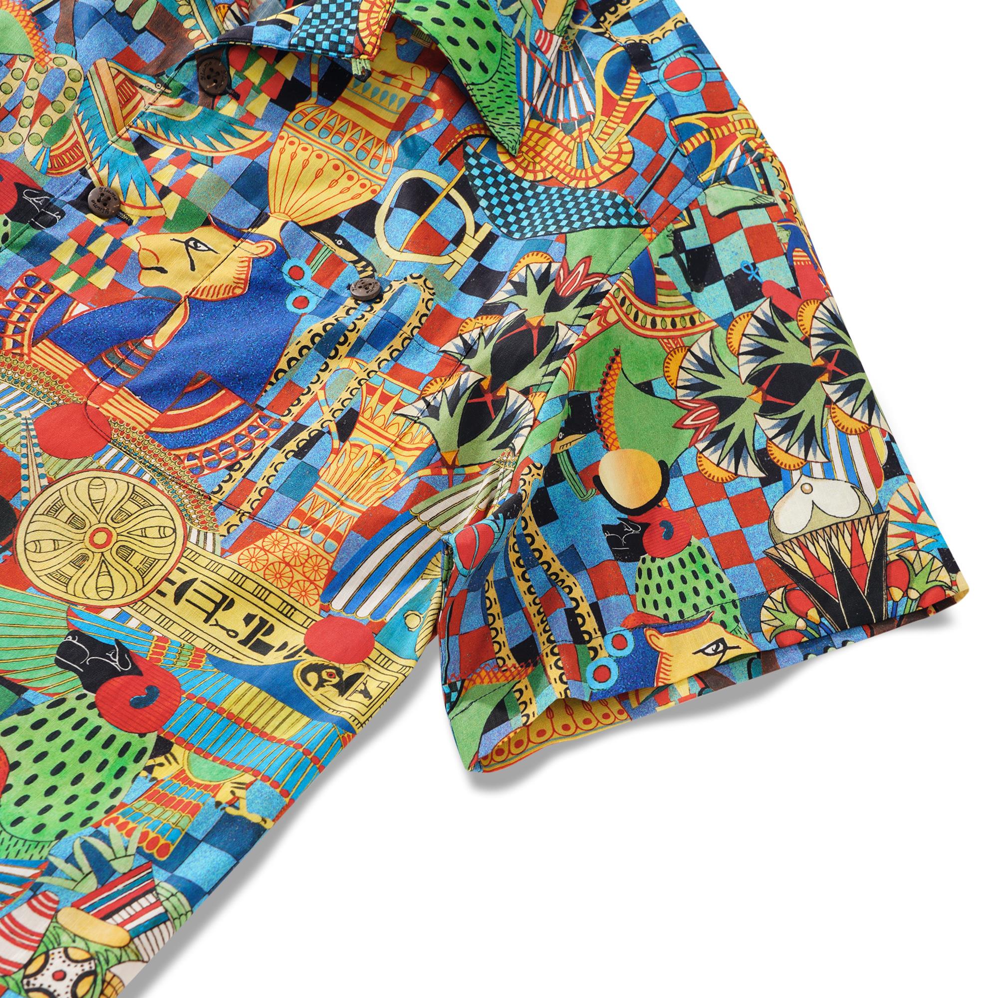 Men's Hawaiian Shirt Short Sleeve Camp Collar 100% Cotton Blue Aloha Enchanting Egypt