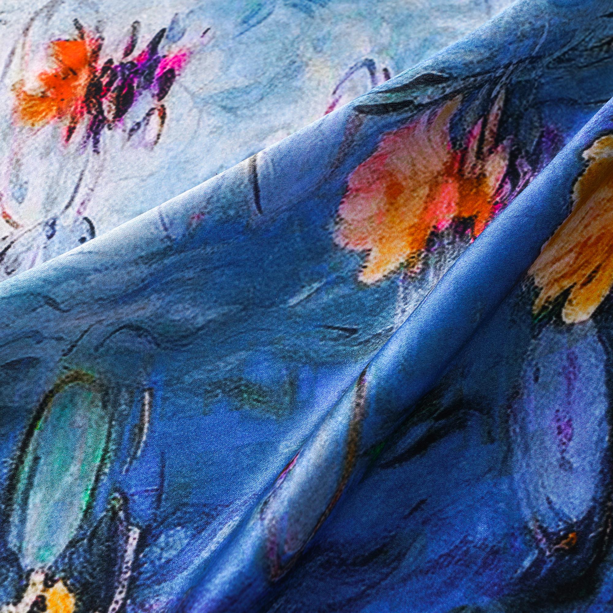 Écharpe carrée florale 100% Mulberry Silk Luminous Lys Liles Luminous Water Lylies 100% Silk 53 * 53 cm