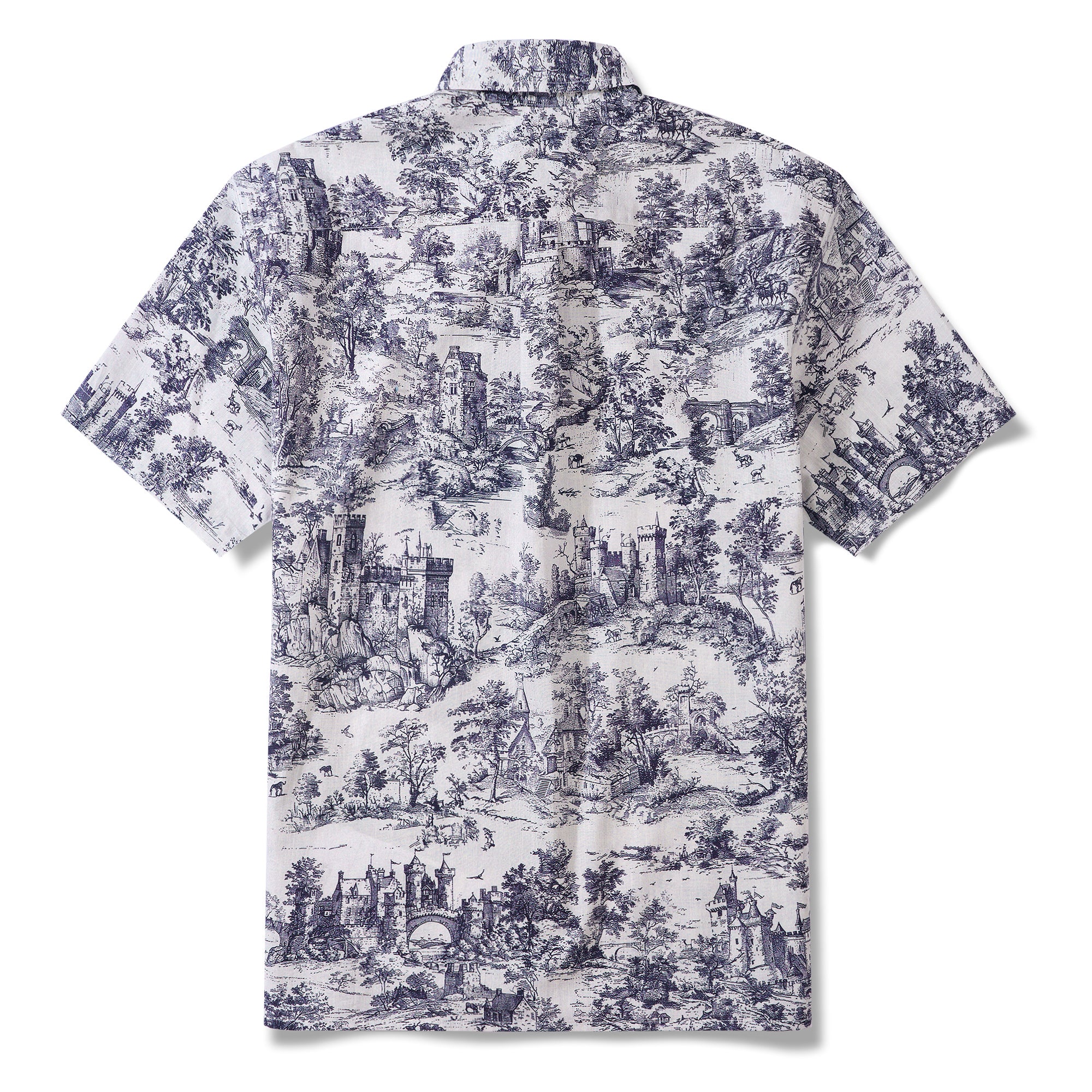 Chemise en Toile de Jouy pour Homme, Chemise Hawaïenne Paysage, Vêtements de Resort, Chemise à Manches Courtes, Chemise Aloha Blanche à Boutons.