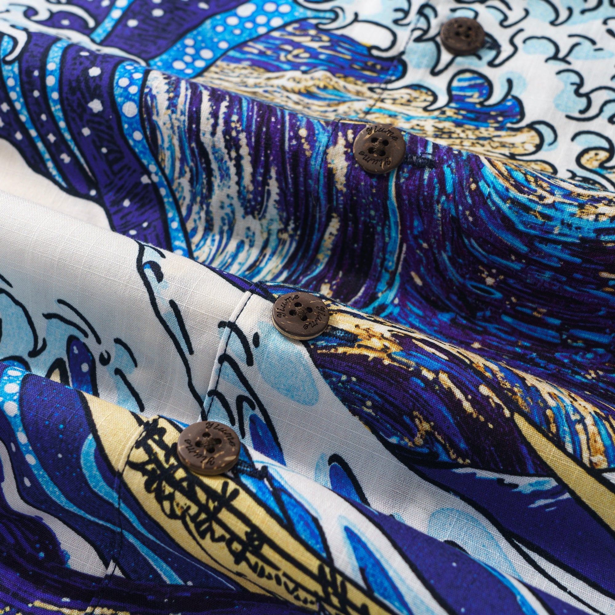 Yiume Great Wave Shirt For Men 100% Cotton Short Sleeve Camp Collar Shirt Blue Hawaiian Shirt Ocean Waves And Starlit Nights