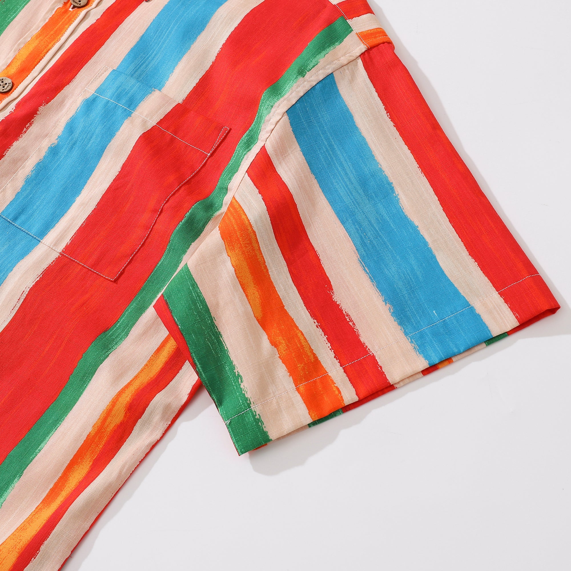 Herren Streifen Hawaiian Shirt Buntes Baumwoll Kurzarm Button-Down Aloha Shirt