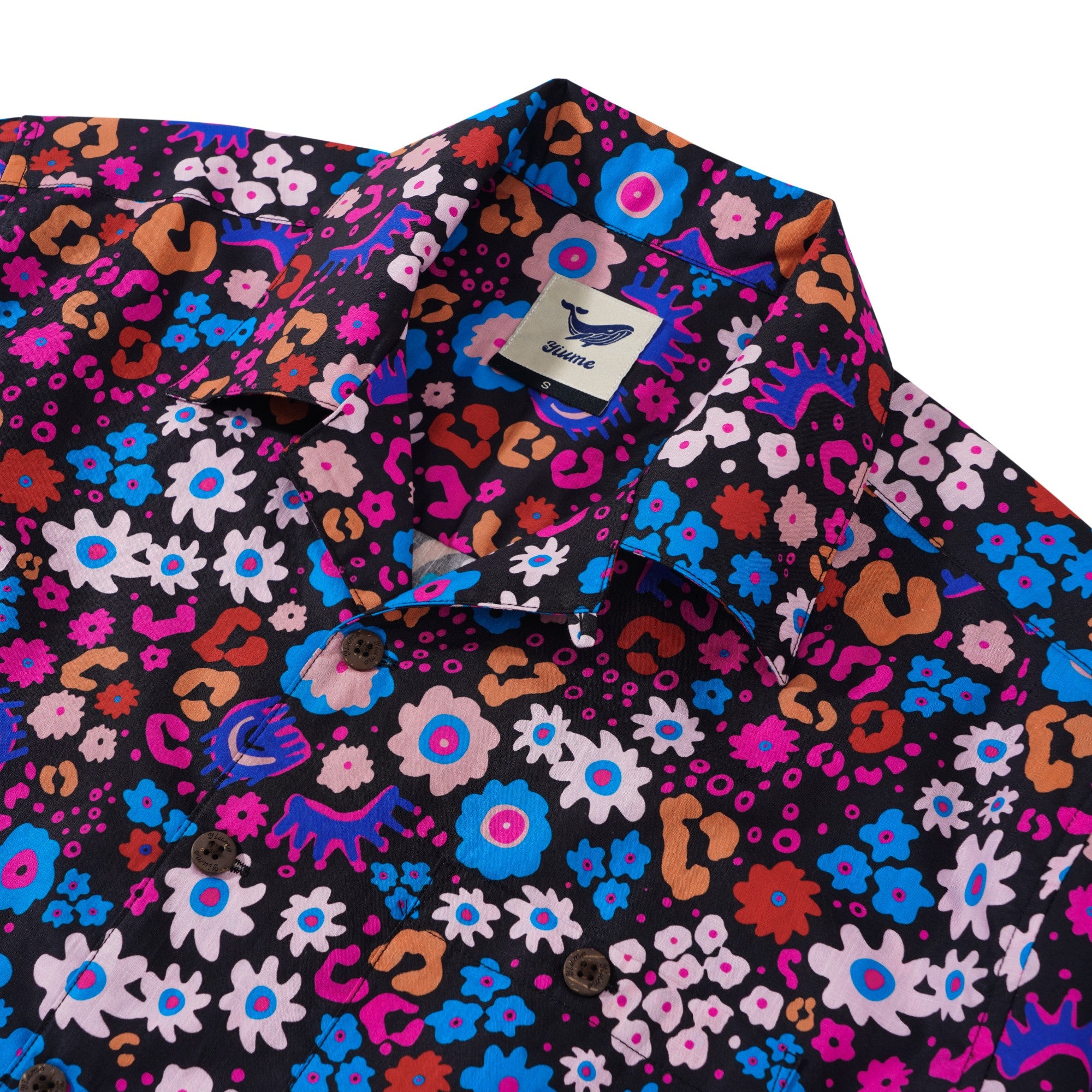 Herren -Hawaiian -Hemd Kurzarm Camp Camp Hals 100% Baumwollblau Aloha Enchanted Garden Leopard Print