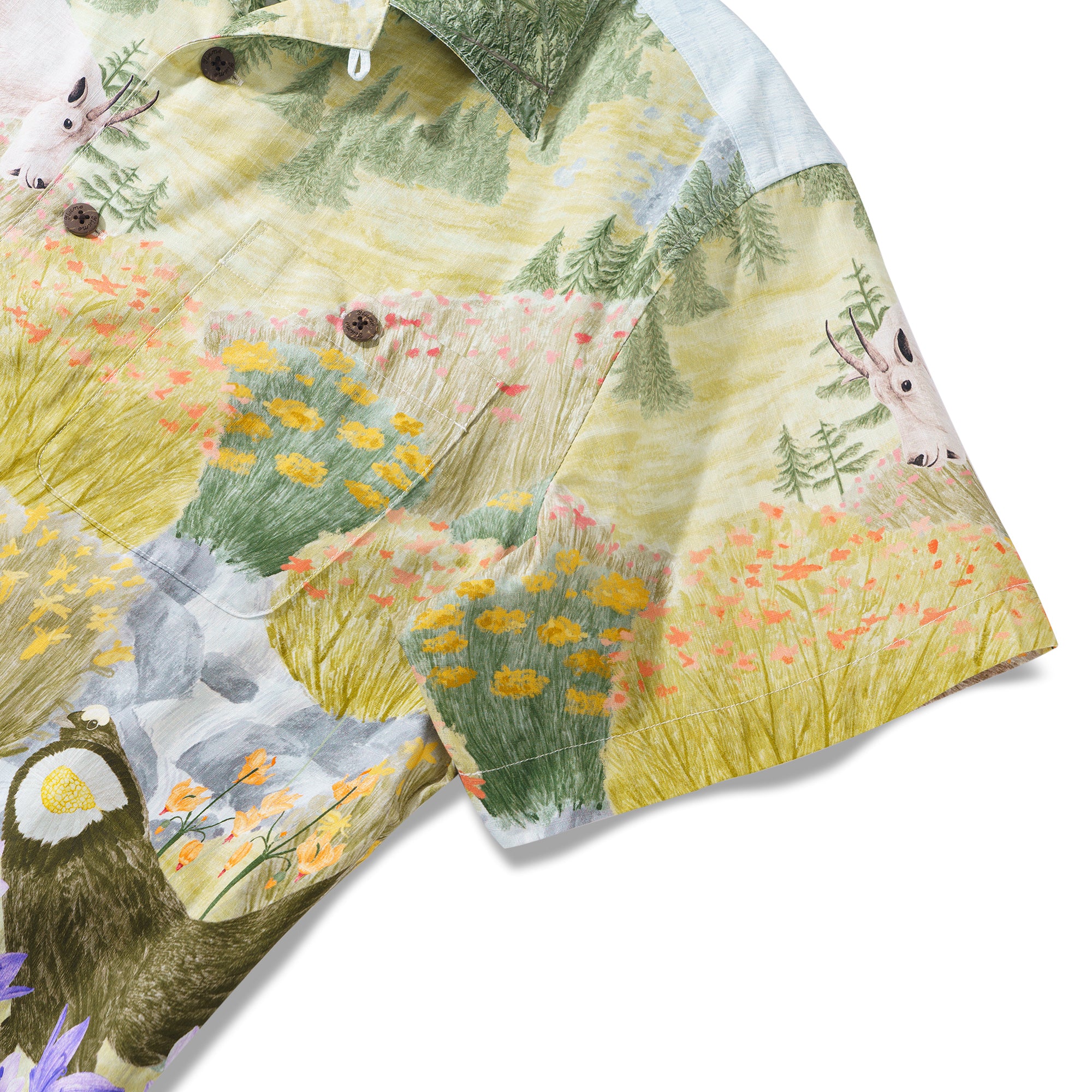 Parc national olympique prairie alpine Par Stacy Hsu Chemise à col camp en coton 100% pour homme à manches courtes Verte Aloha Hawaïenne