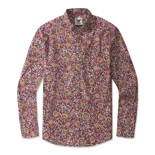 Wildflower Seas von Susie - Hawaiianisch inspirierte handwerkliche Hemden 100% Baumwolle Herren Aloha Hawaiian Langarm Button-Down Hemd